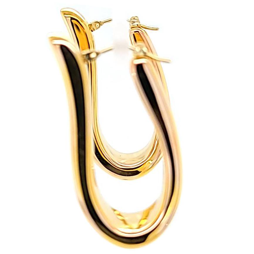 Tapered Oval Gold Hoop Earrings In Good Condition For Sale In Coral Gables, FL