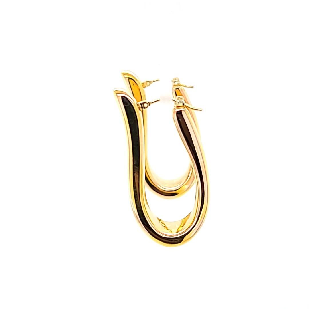 Tapered Oval Gold Hoop Earrings For Sale 1