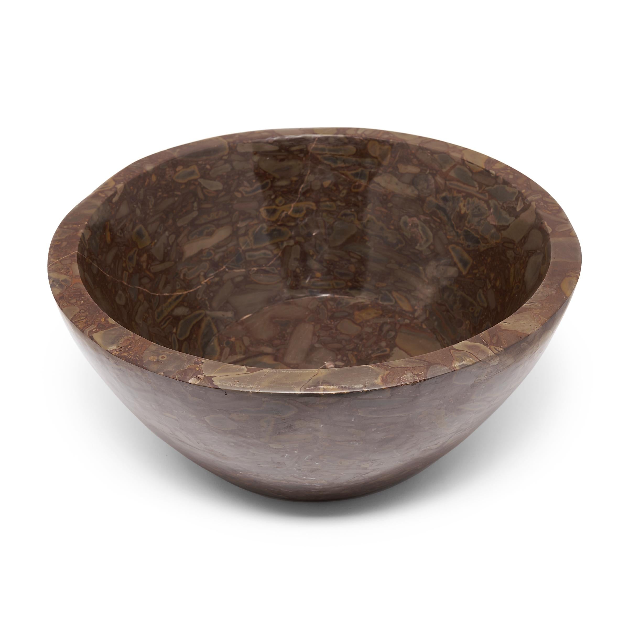 Chinese Tapered Puddingstone Basin For Sale