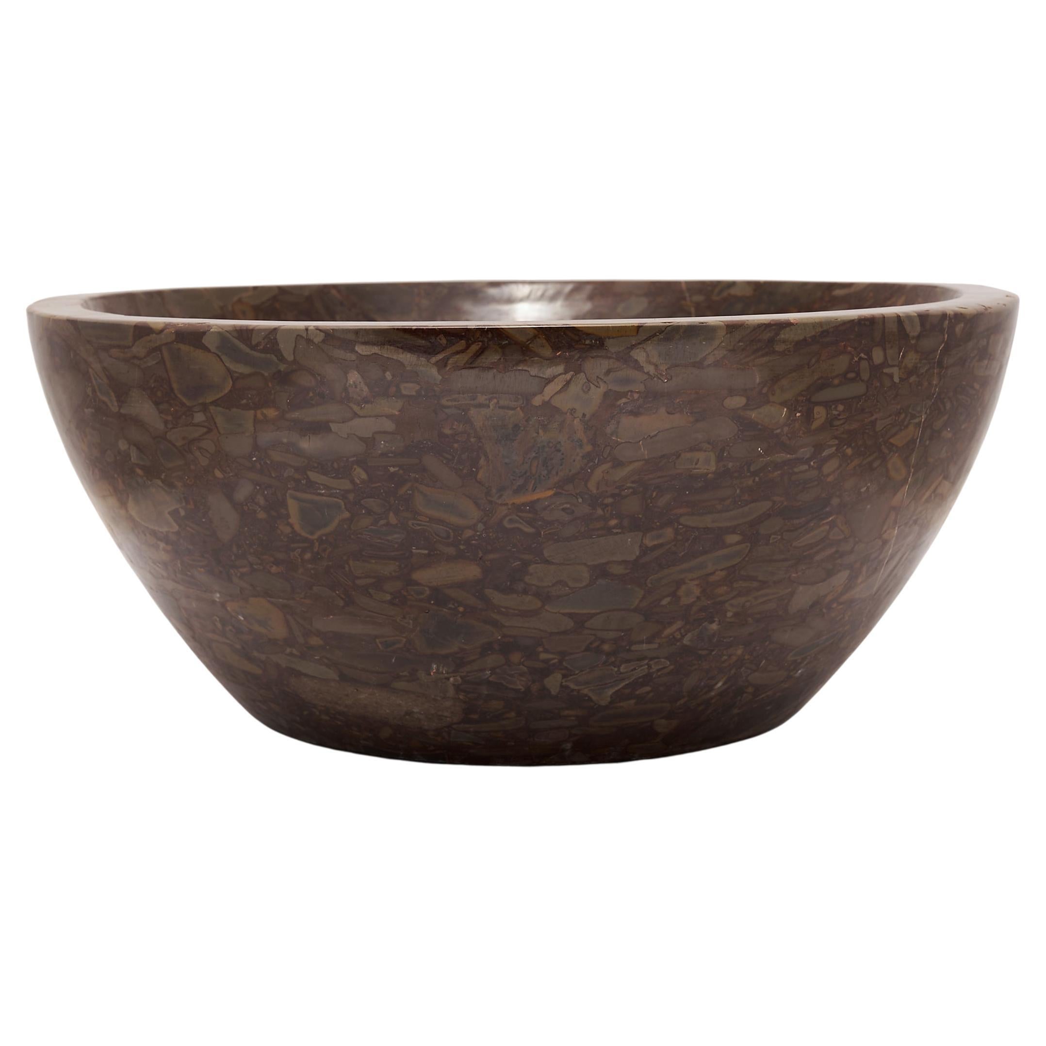 Tapered Puddingstone Basin For Sale