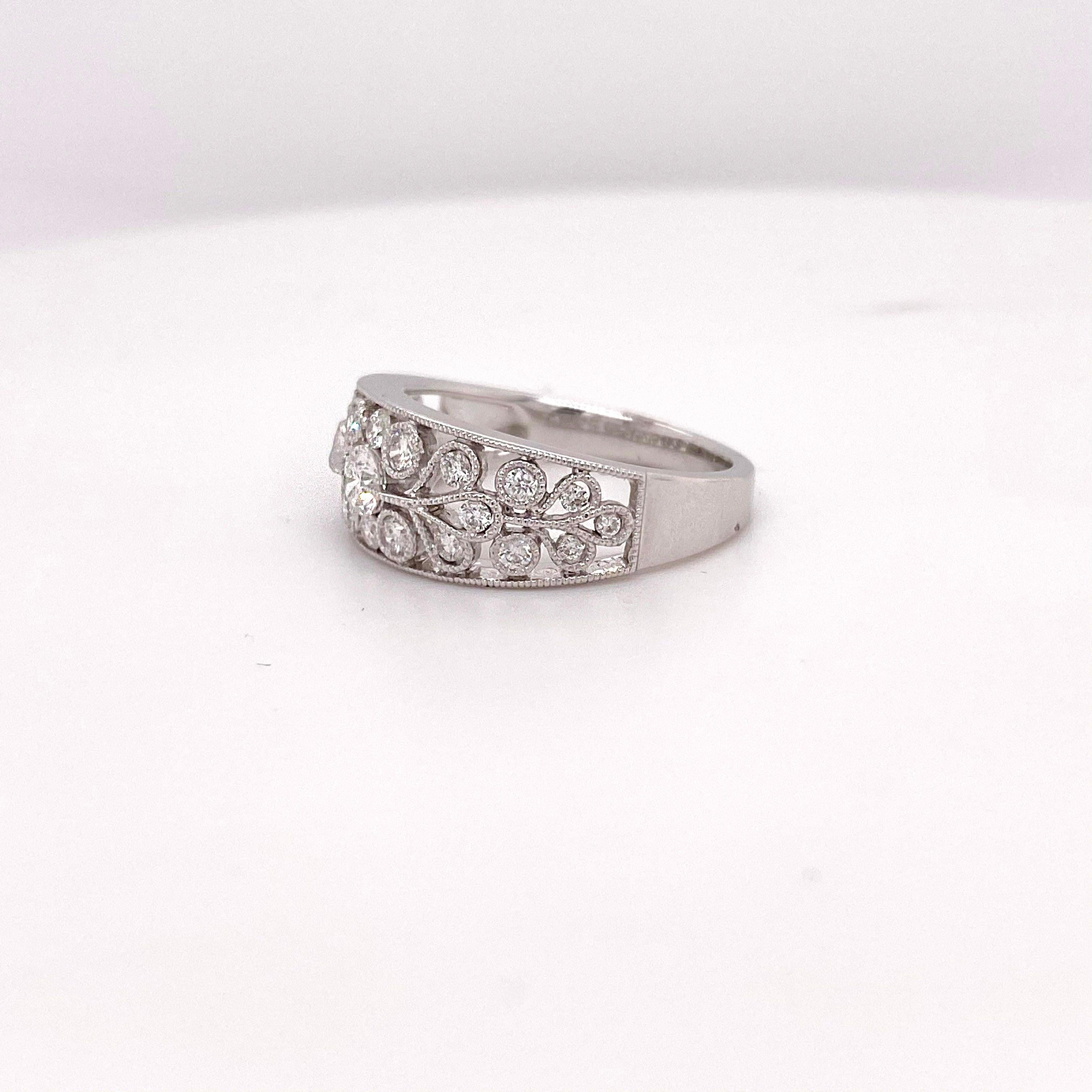 For Sale:  Tapered Wide Diamond Band, White Gold with 23 Diamonds .59 Carat Low Profile 3