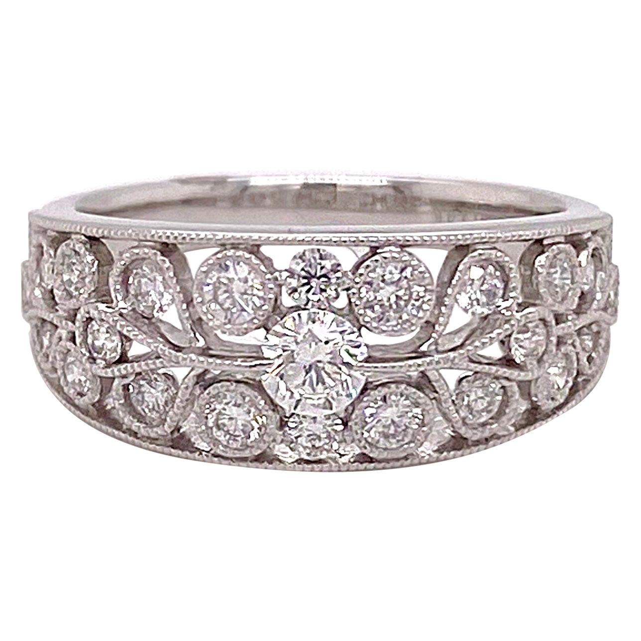 For Sale:  Tapered Wide Diamond Band, White Gold with 23 Diamonds .59 Carat Low Profile