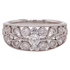 Tapered Wide Diamond Band, White Gold with 23 Diamonds .59 Carat Low Profile