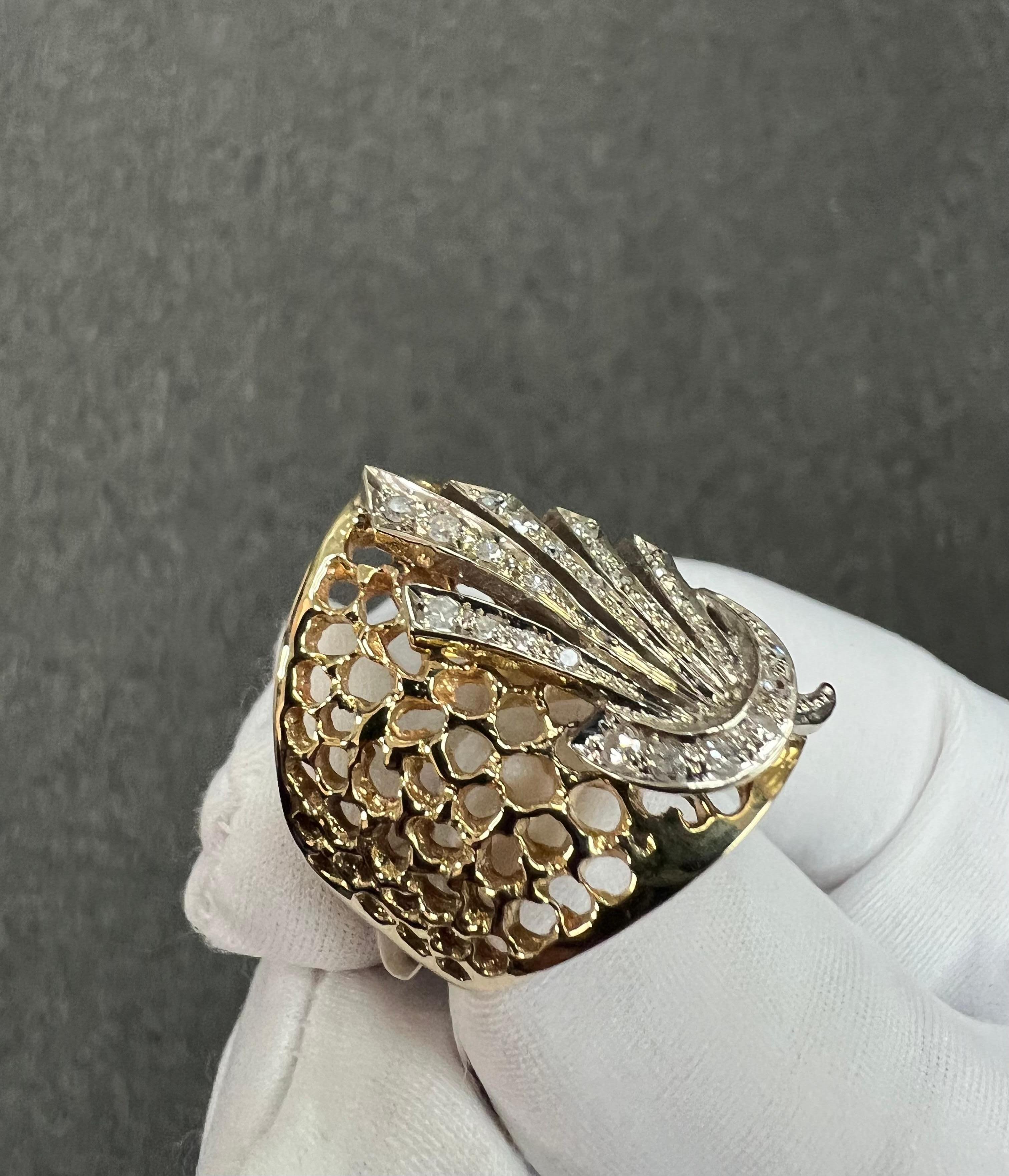 Tapered Wide Yellow Gold Diamond Band Ring Size 9.25 For Sale 4