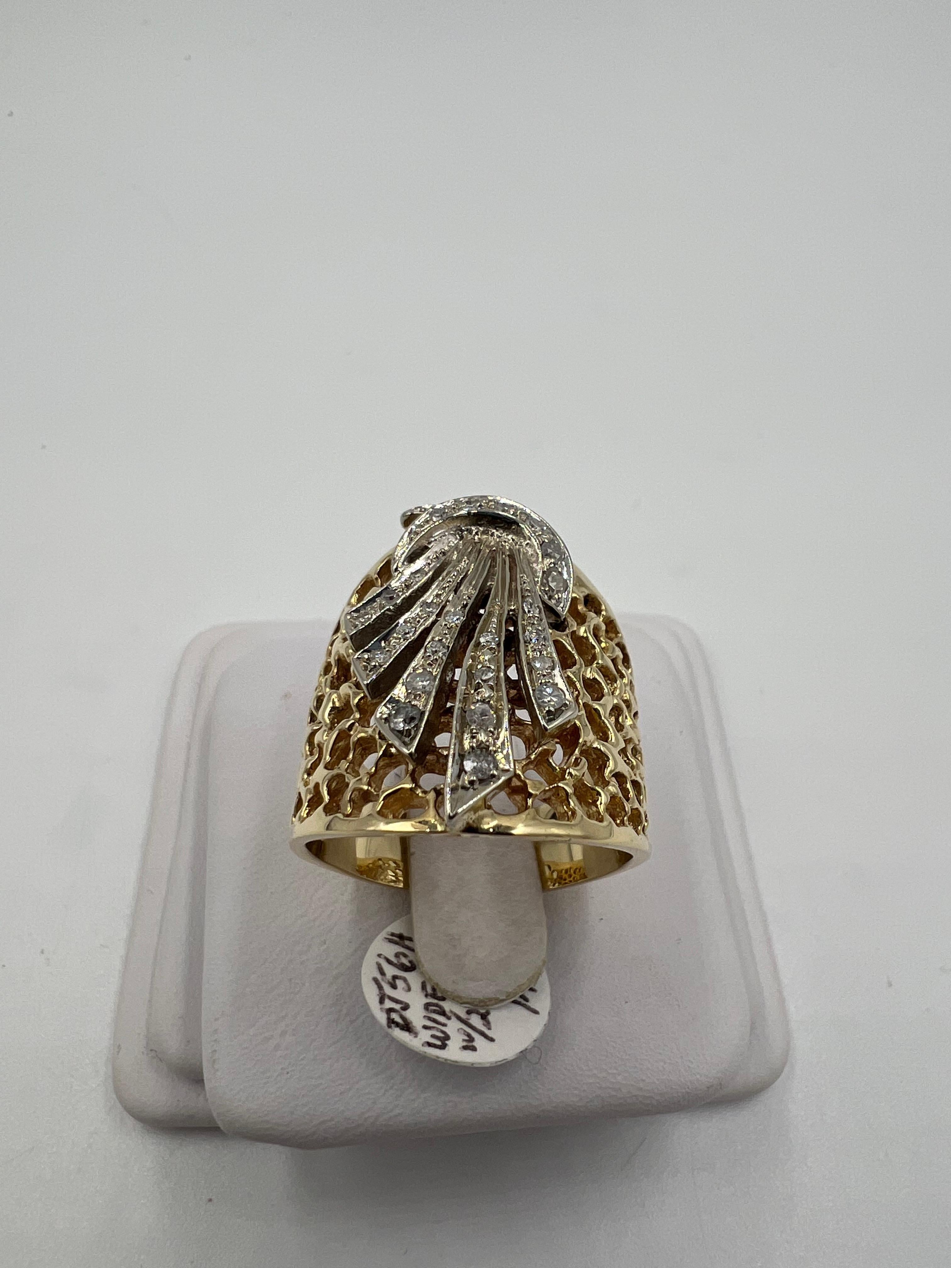 Tapered Wide Yellow Gold Diamond Band Ring Size 9.25 For Sale 9