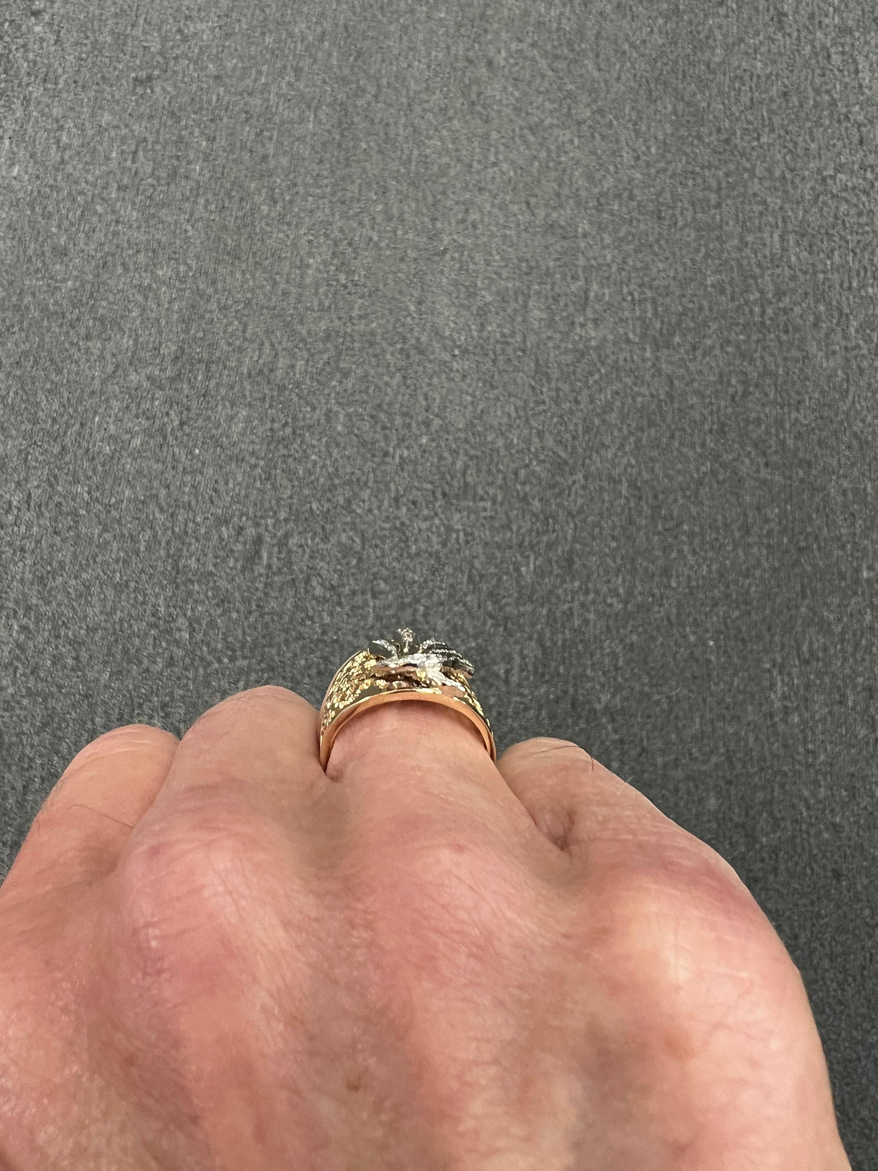 Contemporary Tapered Wide Yellow Gold Diamond Band Ring Size 9.25 For Sale