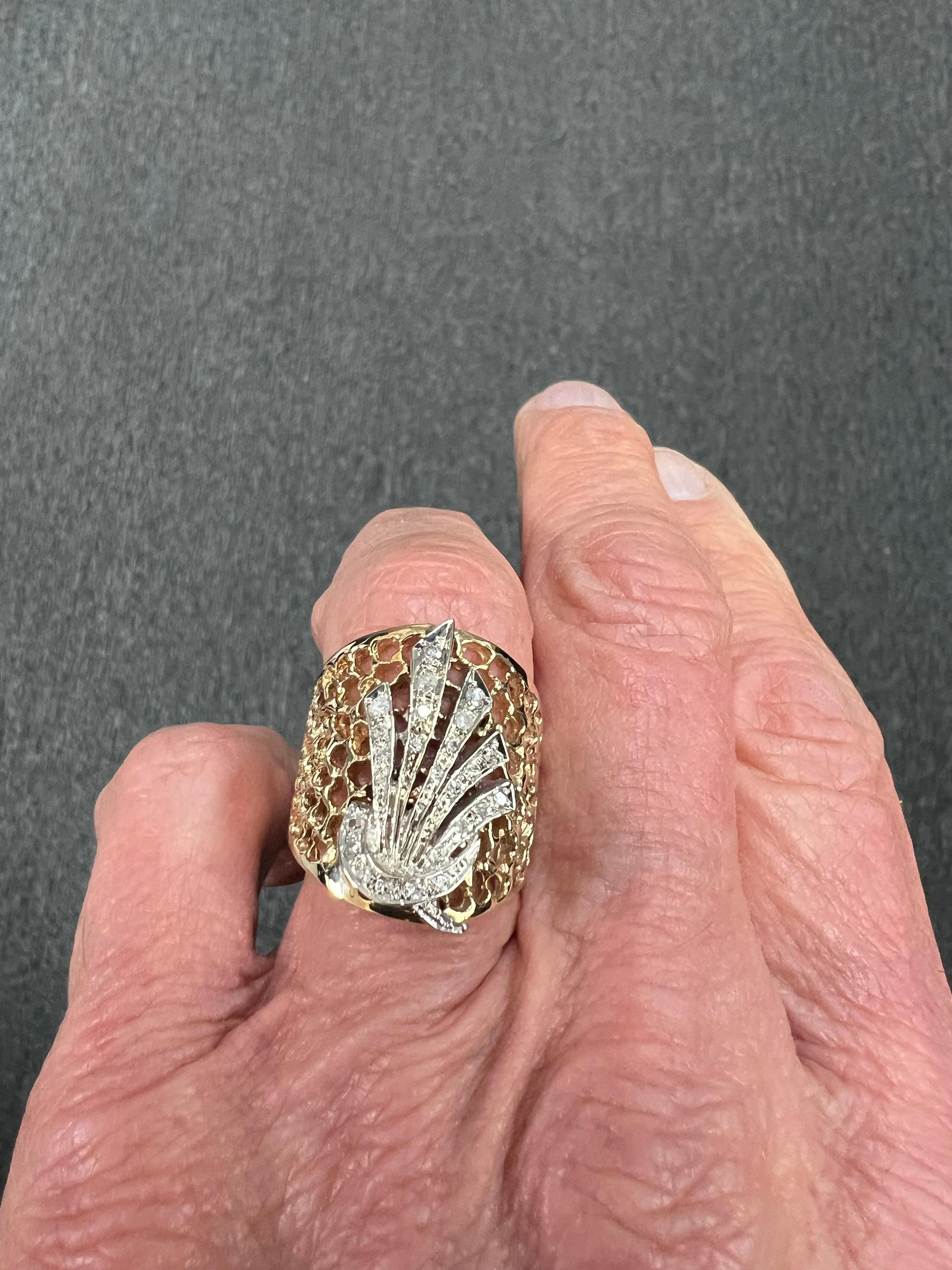 Round Cut Tapered Wide Yellow Gold Diamond Band Ring Size 9.25 For Sale