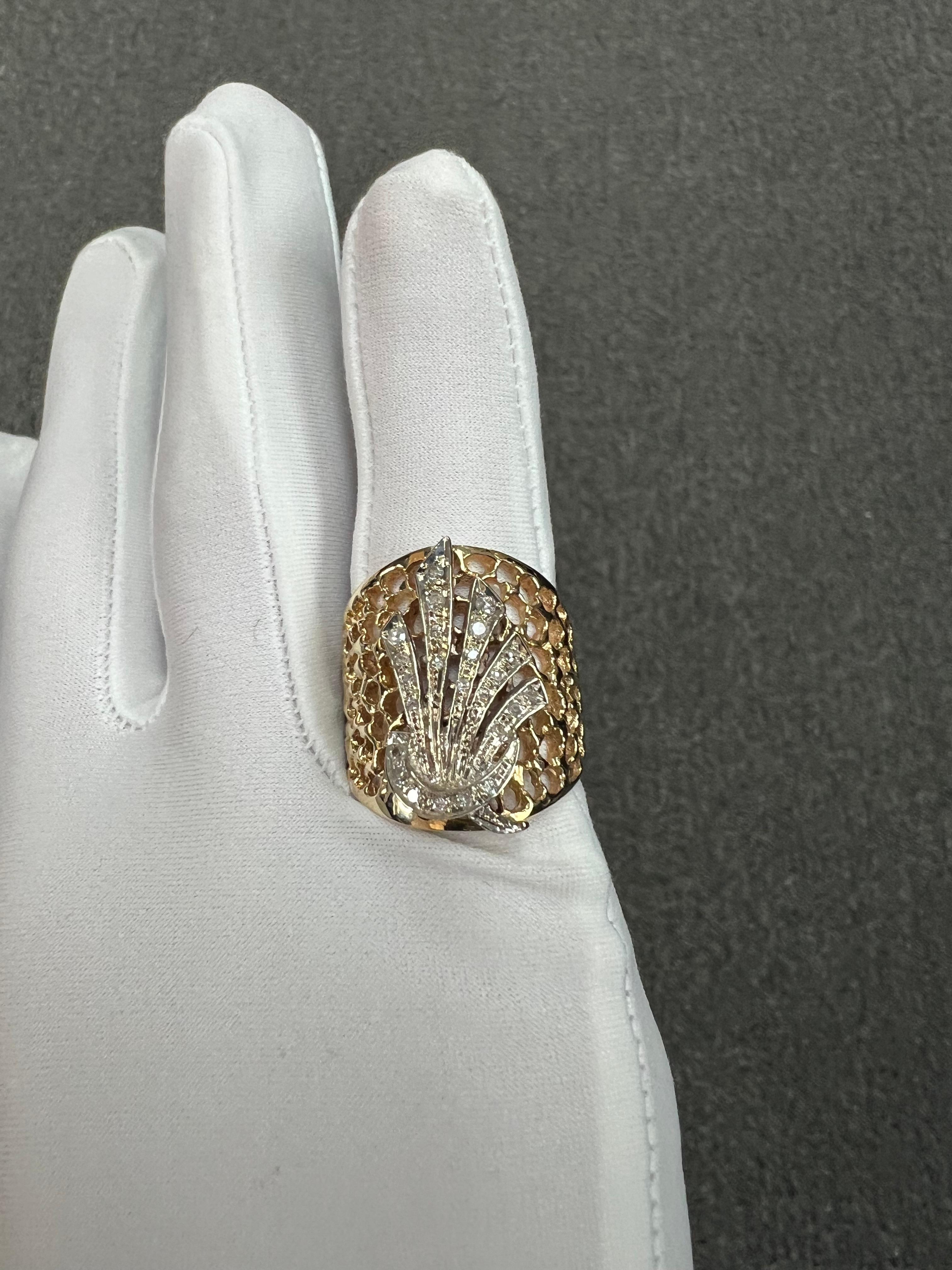 Women's or Men's Tapered Wide Yellow Gold Diamond Band Ring Size 9.25 For Sale