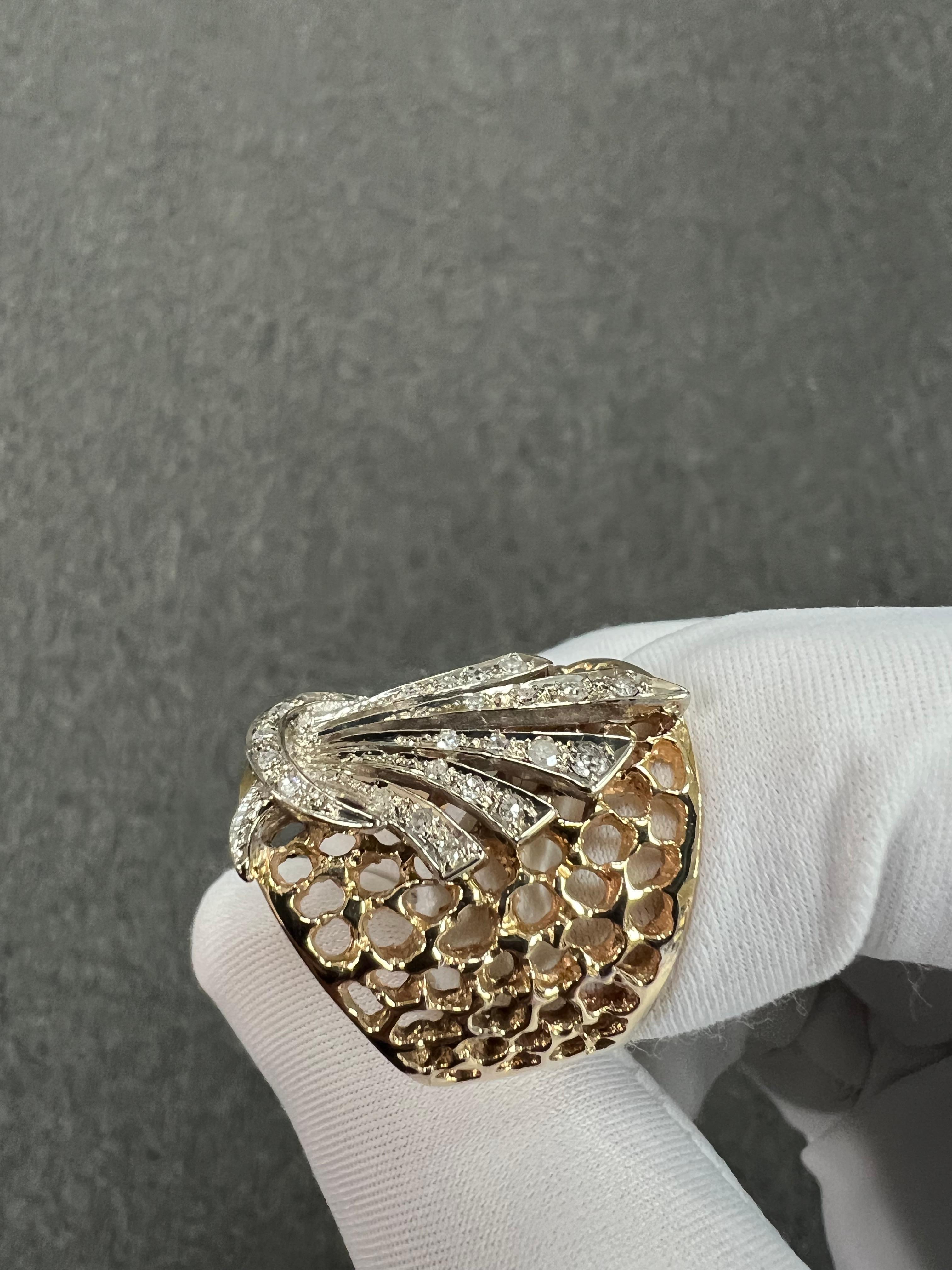 Tapered Wide Yellow Gold Diamond Band Ring Size 9.25 For Sale 3