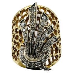 Tapered Wide Yellow Gold Diamond Band Ring Size 9.25