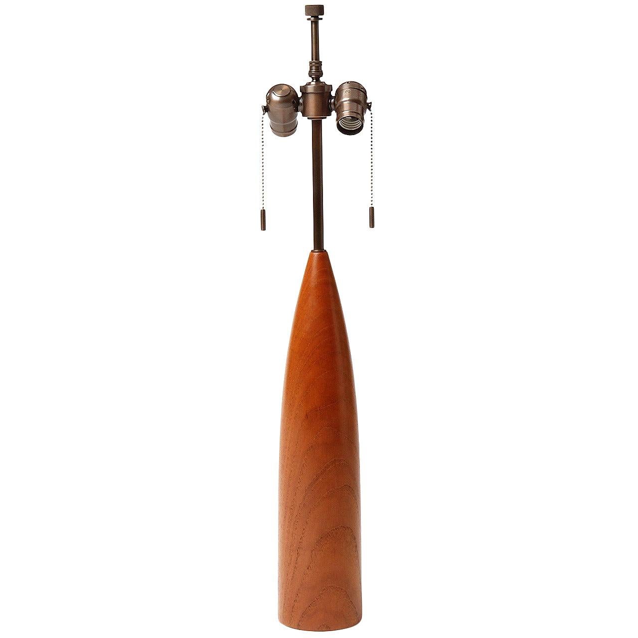 Tapering Teak Table Lamp For Sale