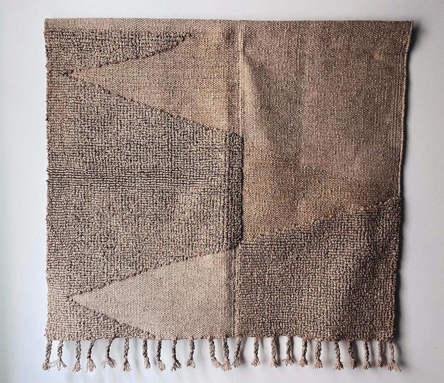 An abstract design from Anna Charlotte Atelier, flat and lopped weave in mixed wool and hemp. 

Handwoven, wool, hemp on cotton warp
Size: 100 x 120 cm – or customized
Fringes: 10 cm
Pile: Flat weave, loops 0.3 mm
Color: Natural 
Designed by: Anna