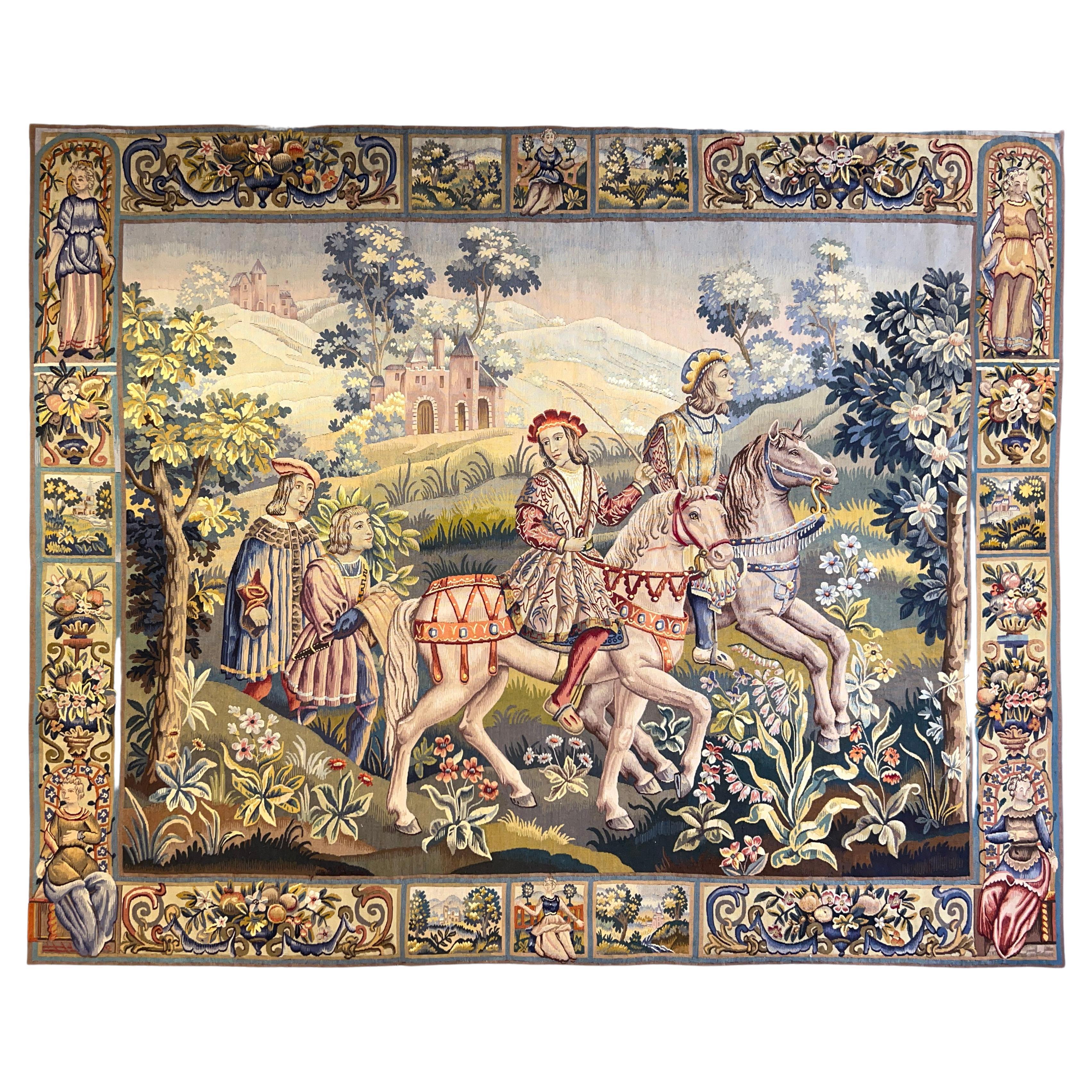 Tapestry 19th Century Aubusson King Ride on Horseback, N°1206 For Sale