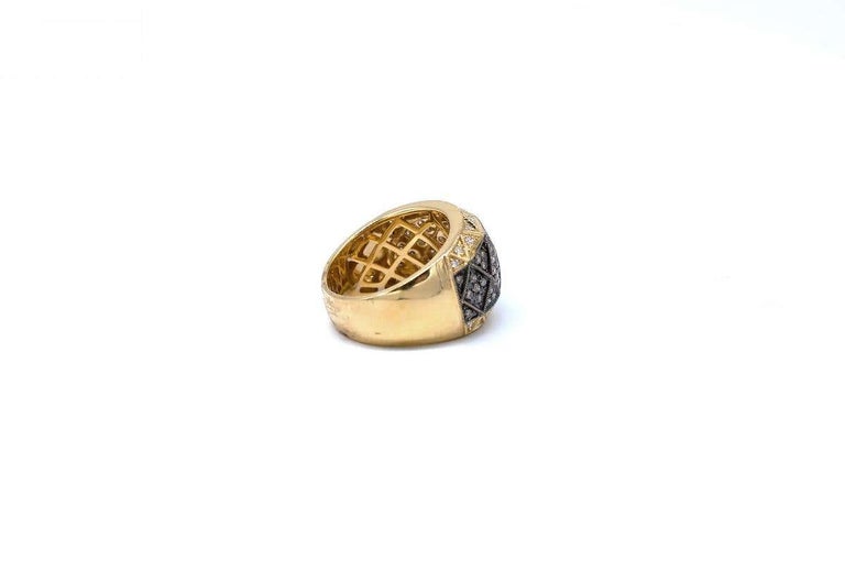 Egyptian Revival Tapestry ,85 Carat Black Diamond Pave Dome Ring 18 Karat Yellow Gold For Sale
