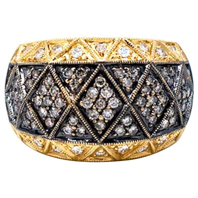 Tapestry ,85 Carat Black Diamond Pave Dome Ring 18 Karat Yellow Gold In Excellent Condition For Sale In Laguna Hills, CA