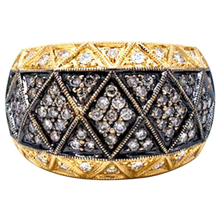 Tapestry ,85 Carat Black Diamond Pave Dome Ring 18 Karat Yellow Gold For Sale