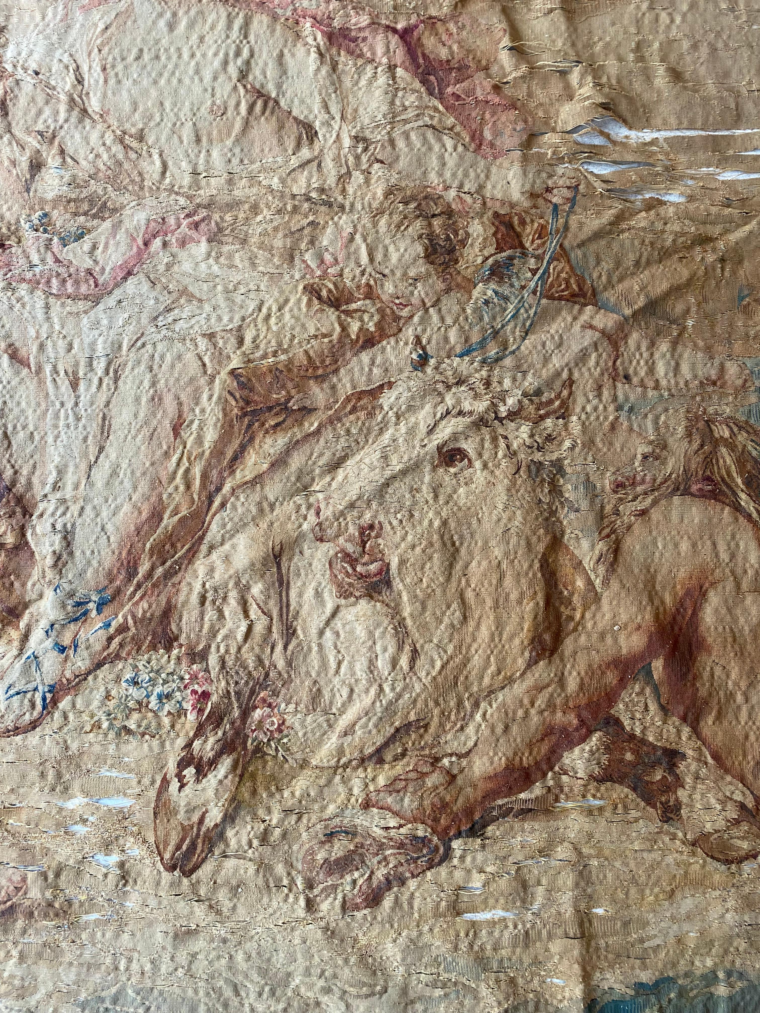 Hand-Woven Tapestry after design drawings by Francois Boucher Manufacture de Beauvais For Sale