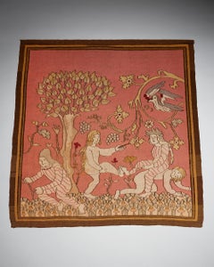 Vintage 1900s Swedish Textile Art – Handwoven Tapestry with Figurative Motif