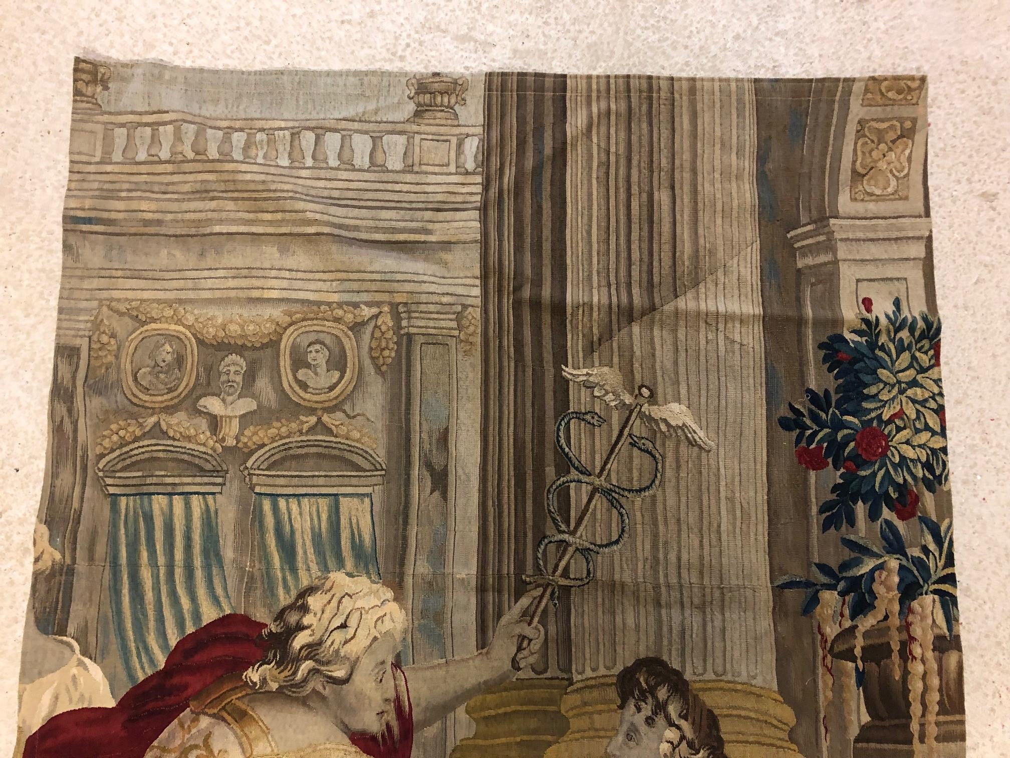 Beauvais tapestry 18th century in excellent condition, and with rare drawing precision of architectural details.
wool and silk
Theme : 