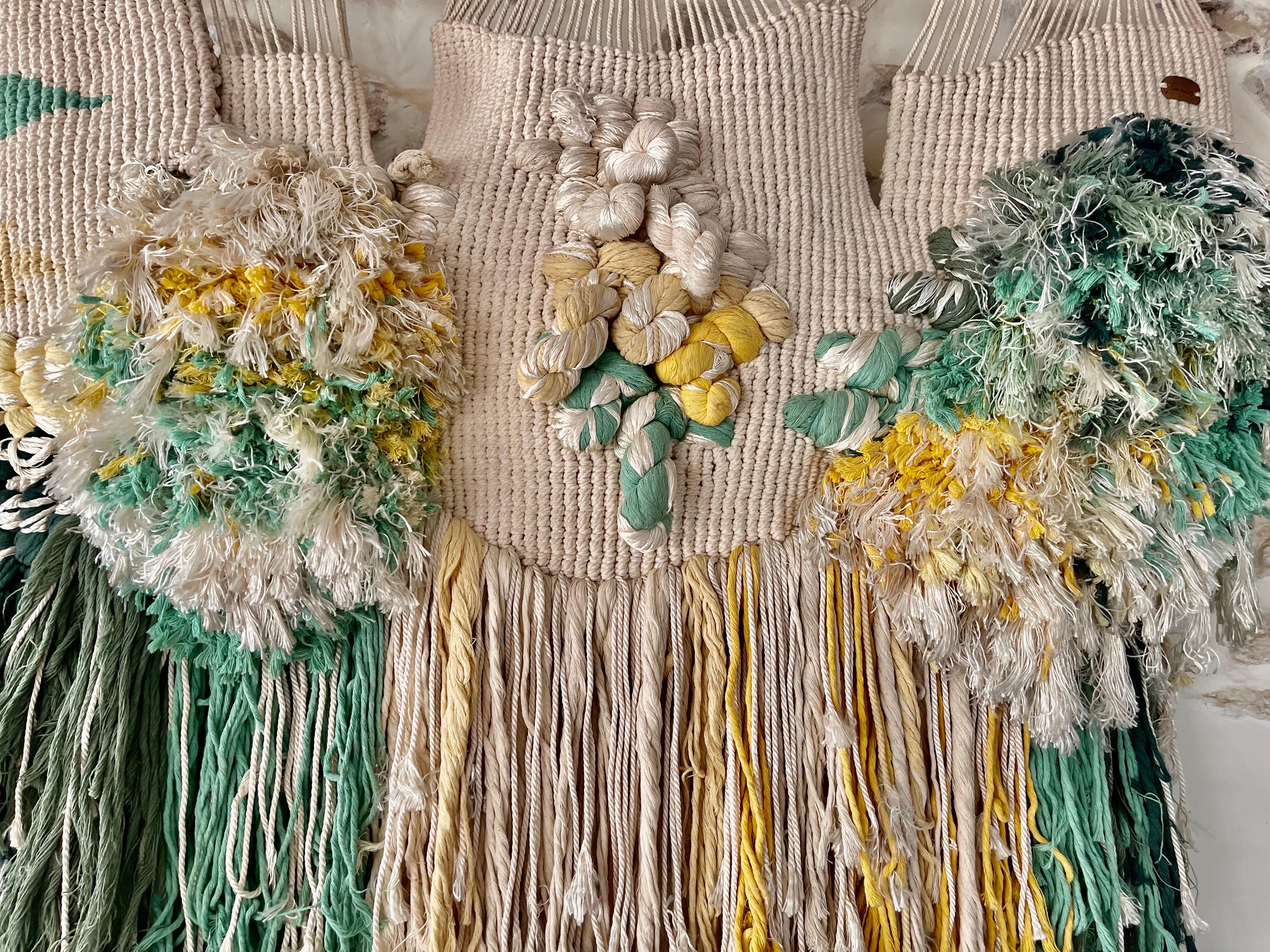 Modern Design ! Neo Classique ! bohemian decor, macramé wall hangings should be at the top of your list. These lightweight, airy pieces are typically made with natural materials (think cotton cord and merino wool), and they create an instant