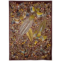 Vintage Tapestry by French artist René Perrot “Three pheasants”, wool, France