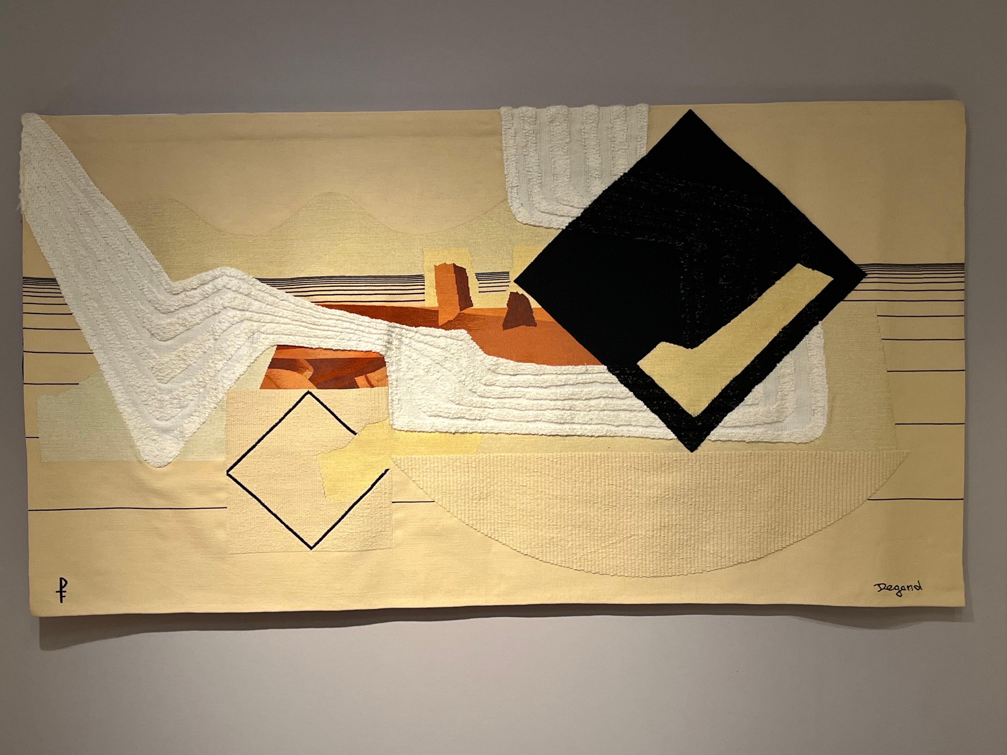 Arazzo Aubusson unico nel suo genere, realizzato da Michel Degand per Atelier Pinton.
Edizione 1/1.
Firmato sul fronte con la firma di Michel Degand e il monogramma di Atelier Pinton.
Atelier Pinton ha realizzato una serie di arazzi Degand tra il