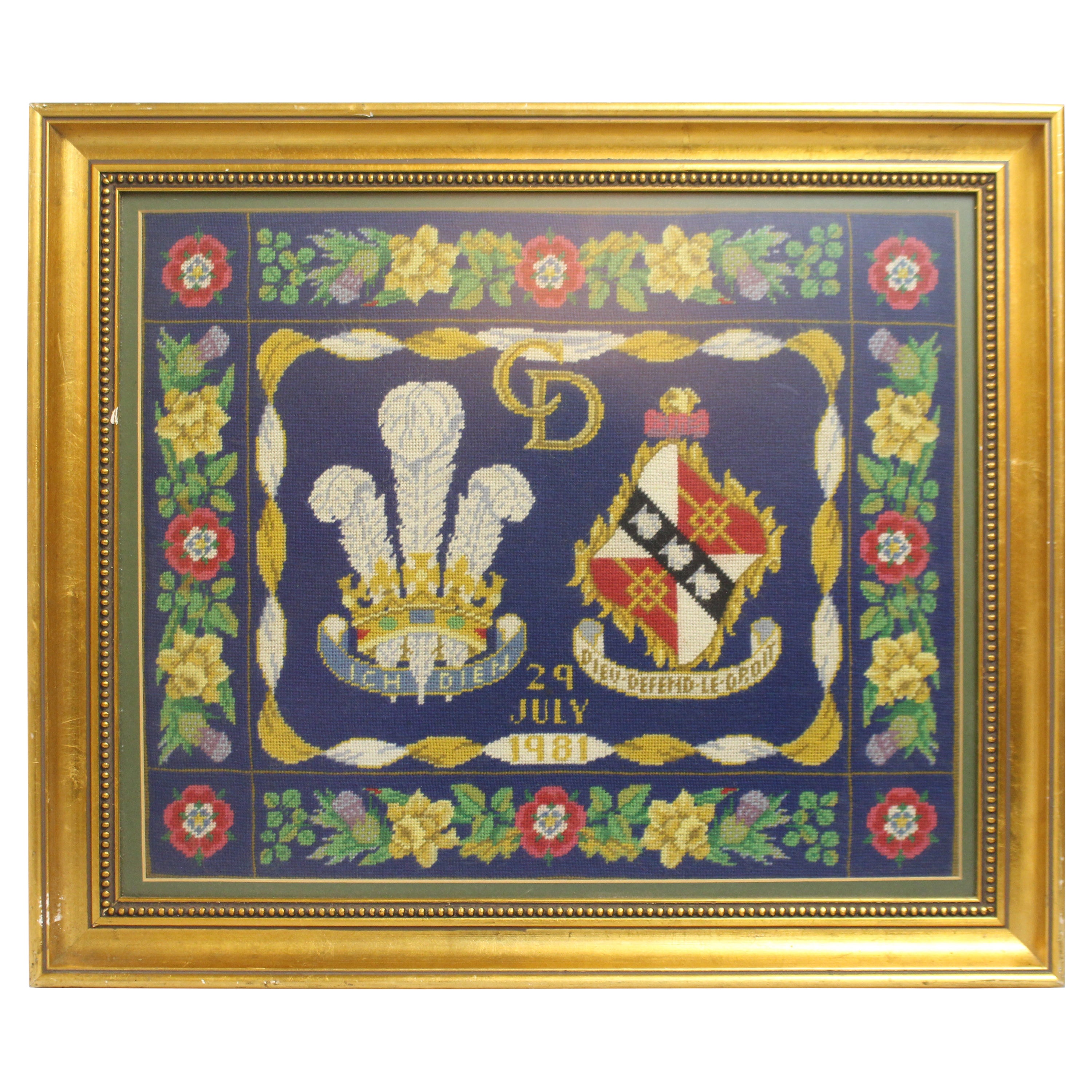Tapestry Commemorating the Marriage of Charles & Diana 1981 Framed For Sale