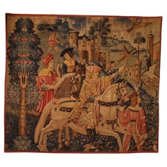 Arazzo raffigurante una scena di falconeria in stile gotico - XIX secolo
