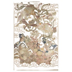 Tapestry embroidered with polychrome silk threads depicting two flying phoenixes