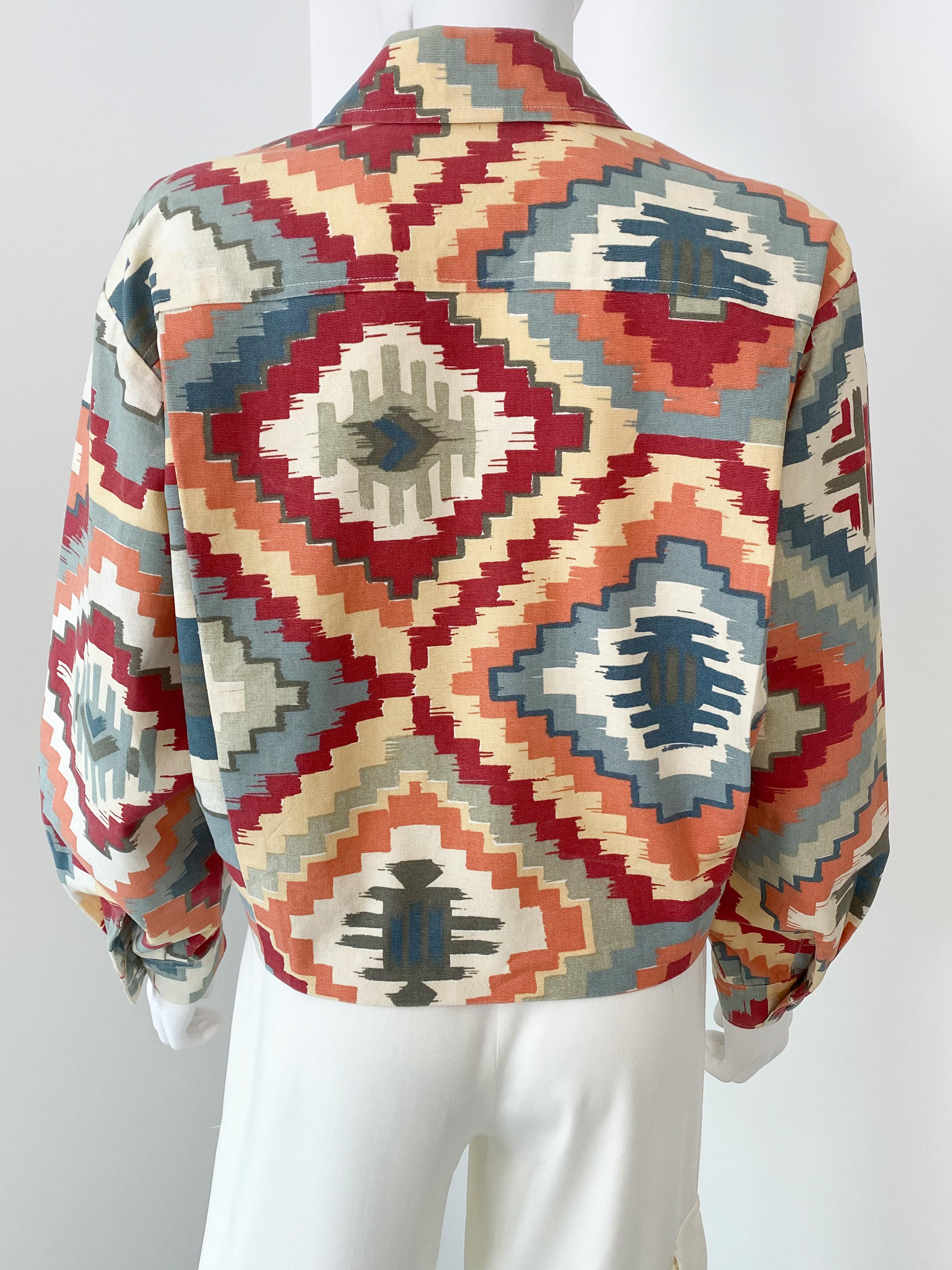 Tapestry Ethnic Multicolor Print Double-Breasted Bomber Jacket Size 6/8 For Sale 6