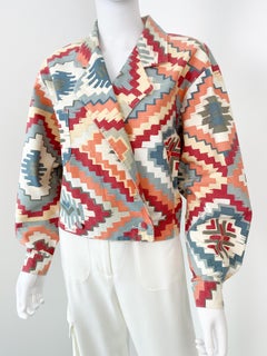 Tapestry Ethnic Multicolor Print Double-Breasted Bomber Jacket Size 6/8