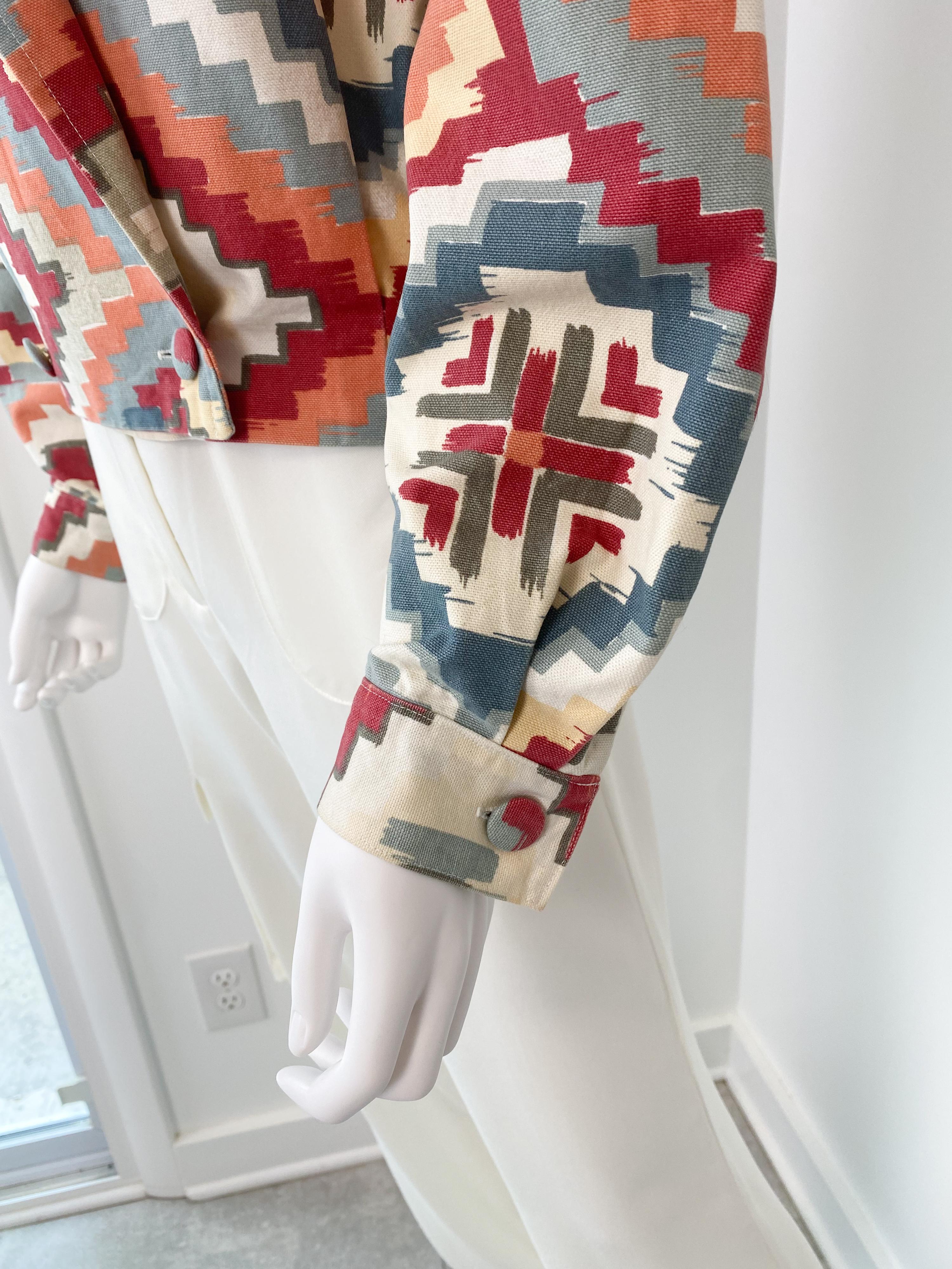 Tapestry Ethnic Multicolor Print Double-Breasted Bomber Jacket Size 6/8 For Sale 2