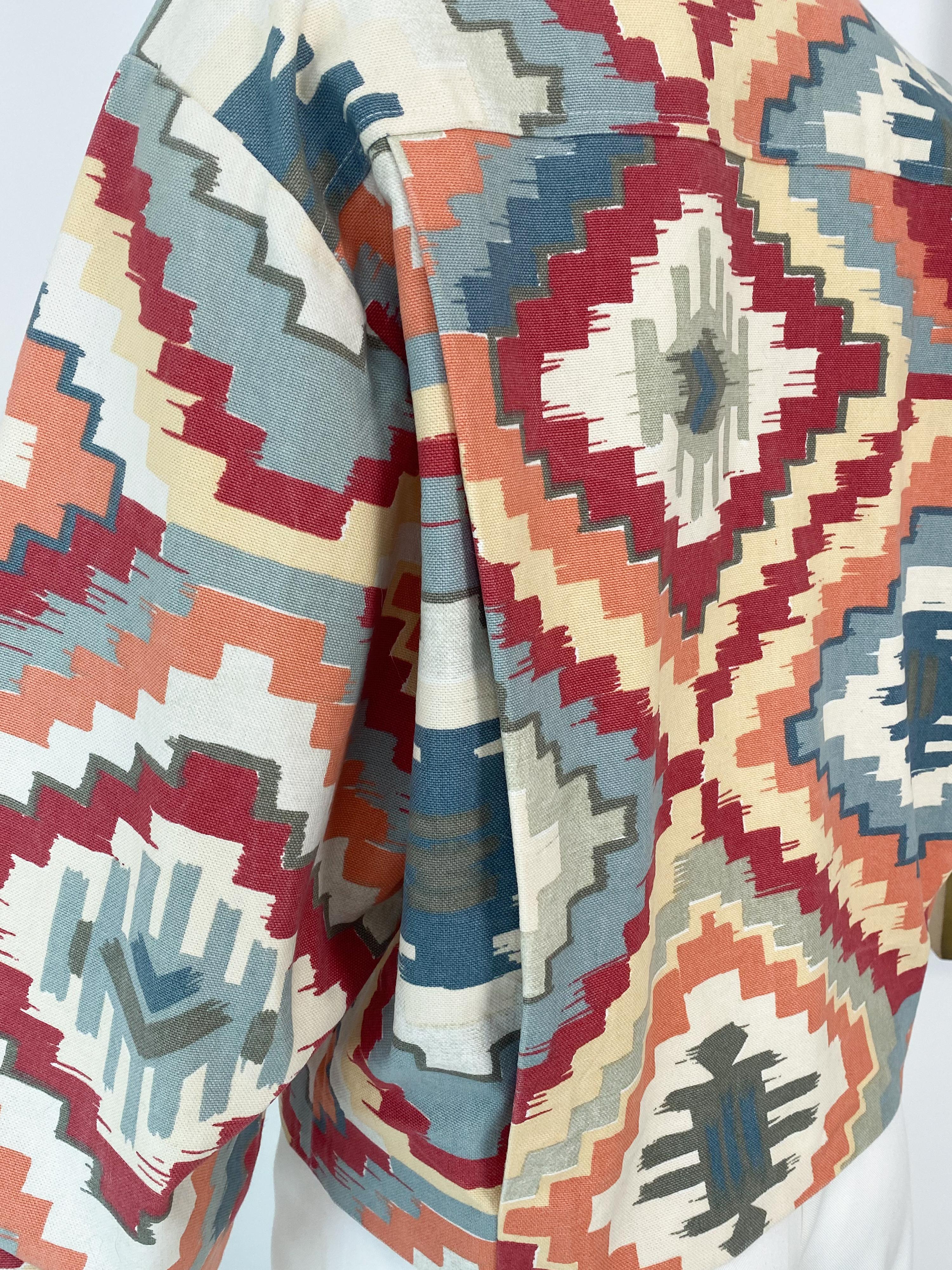 Tapestry Ethnic Multicolor Print Double-Breasted Bomber Jacket Size 6/8 For Sale 3