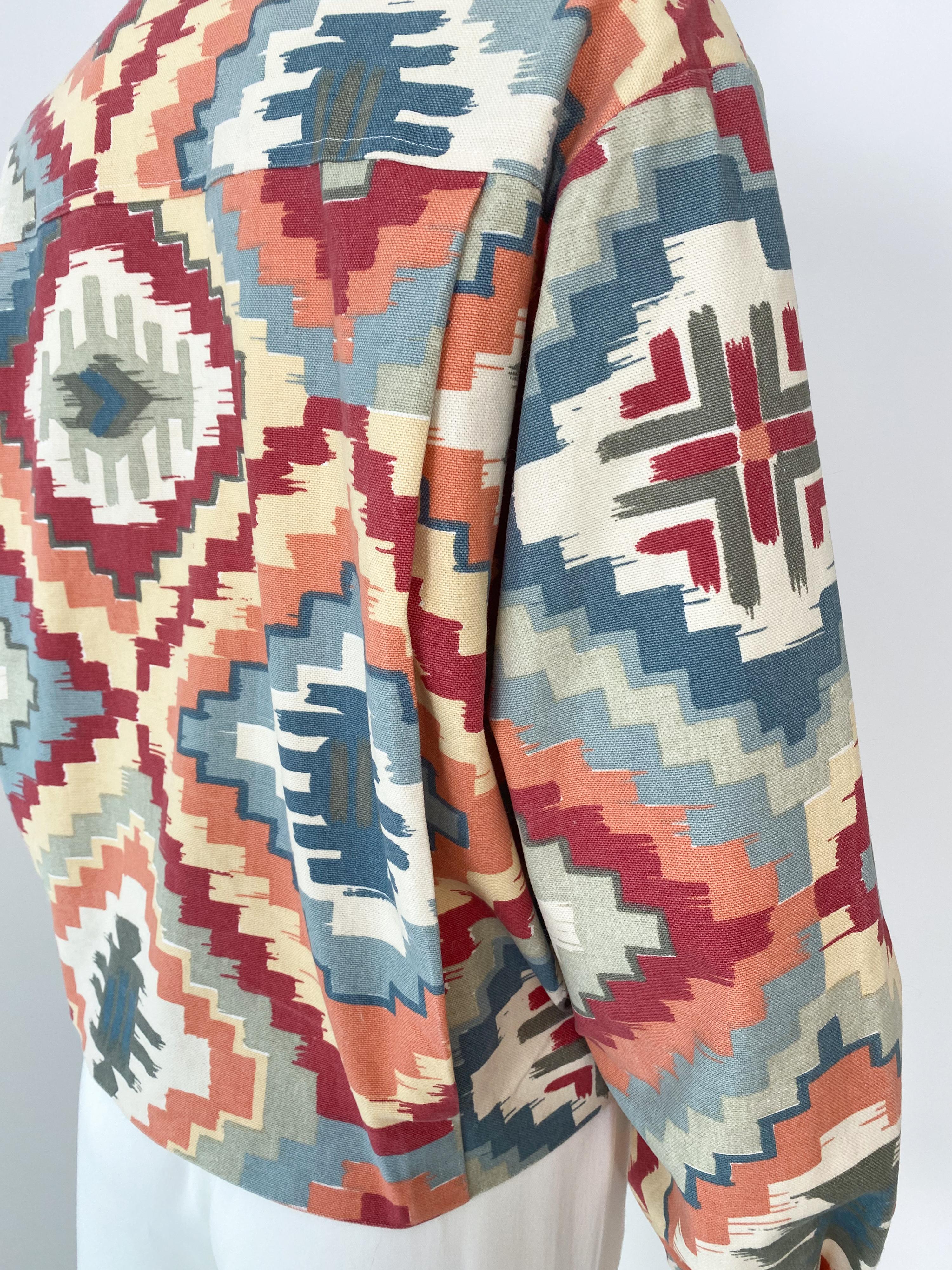 Tapestry Ethnic Multicolor Print Double-Breasted Bomber Jacket Size 6/8 For Sale 4