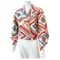 Vintage Tapestry Ethnic Multicolor Print Double-Breasted Bomber Jacket Size 6/8