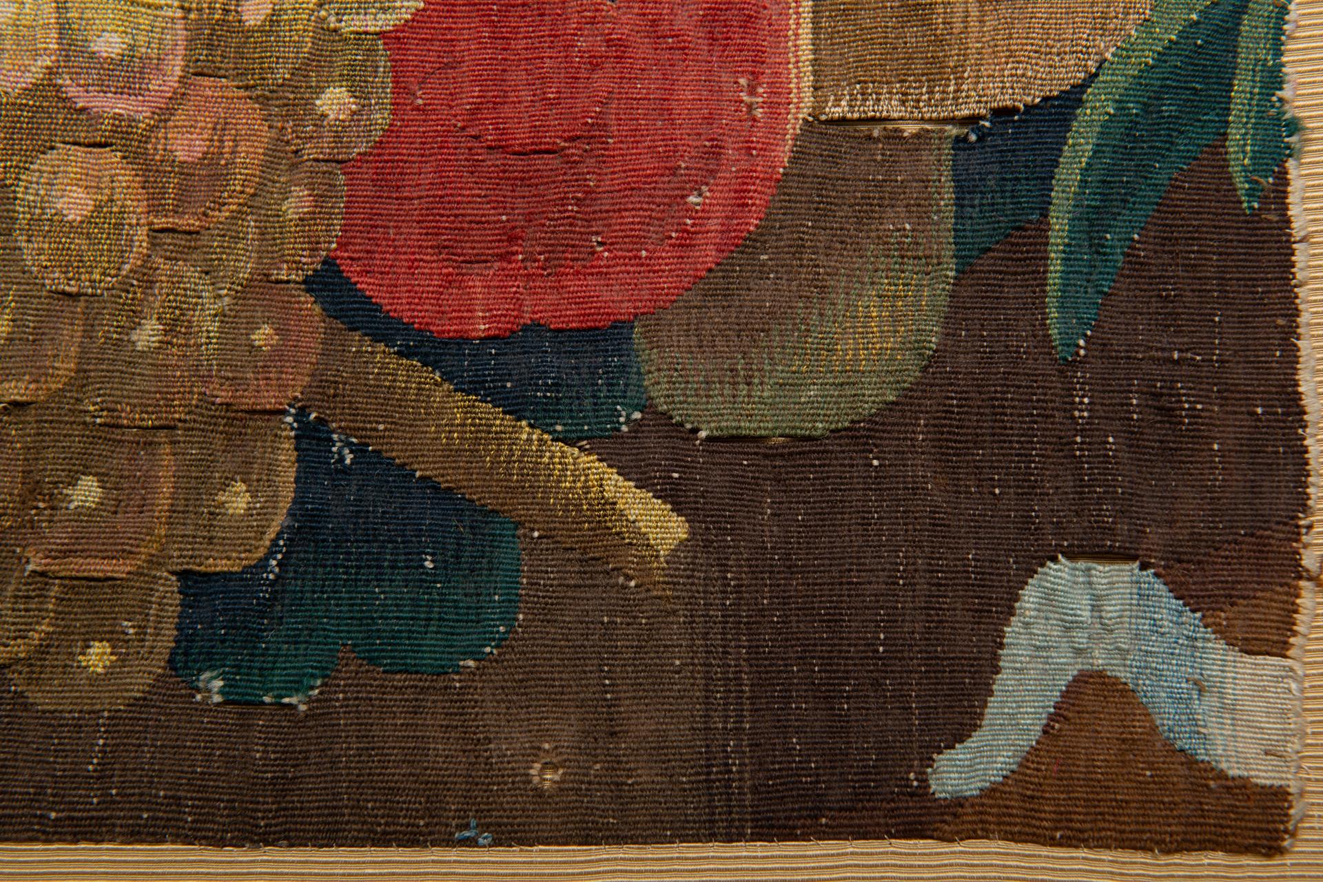 Baroque Tapestry Fragment with Fruits on Panel For Sale