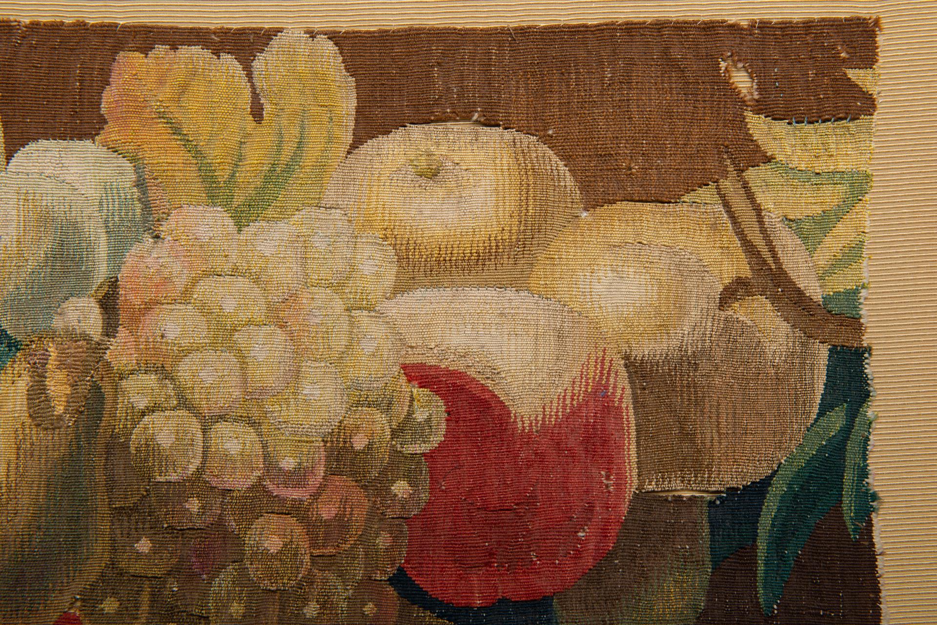 Wandteppichfragment mit Früchten auf Täfelung im Zustand „Gut“ im Angebot in Alessandria, Piemonte