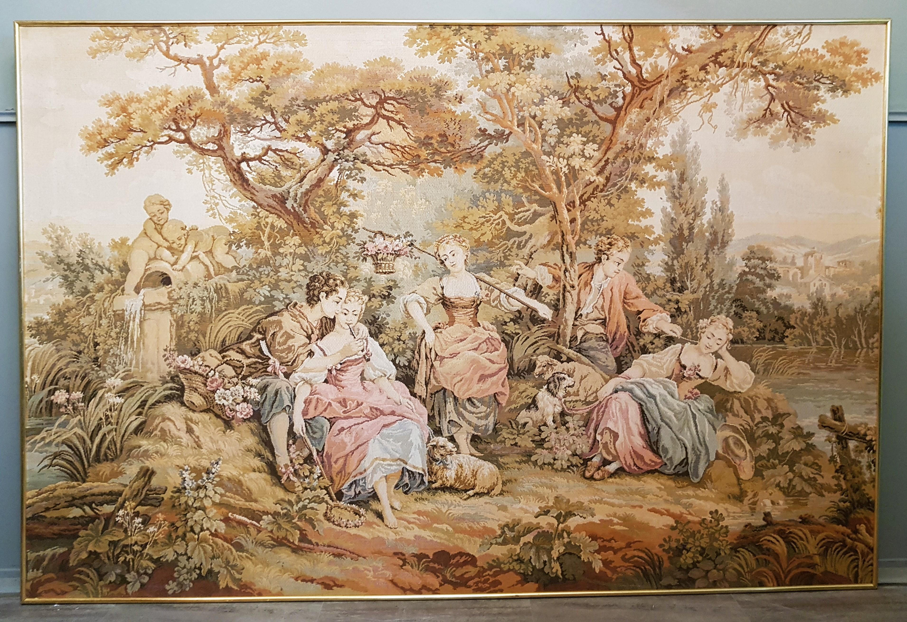 Tapestry French Rustic Style Aubusson Baroque Louis XV, France For Sale 10