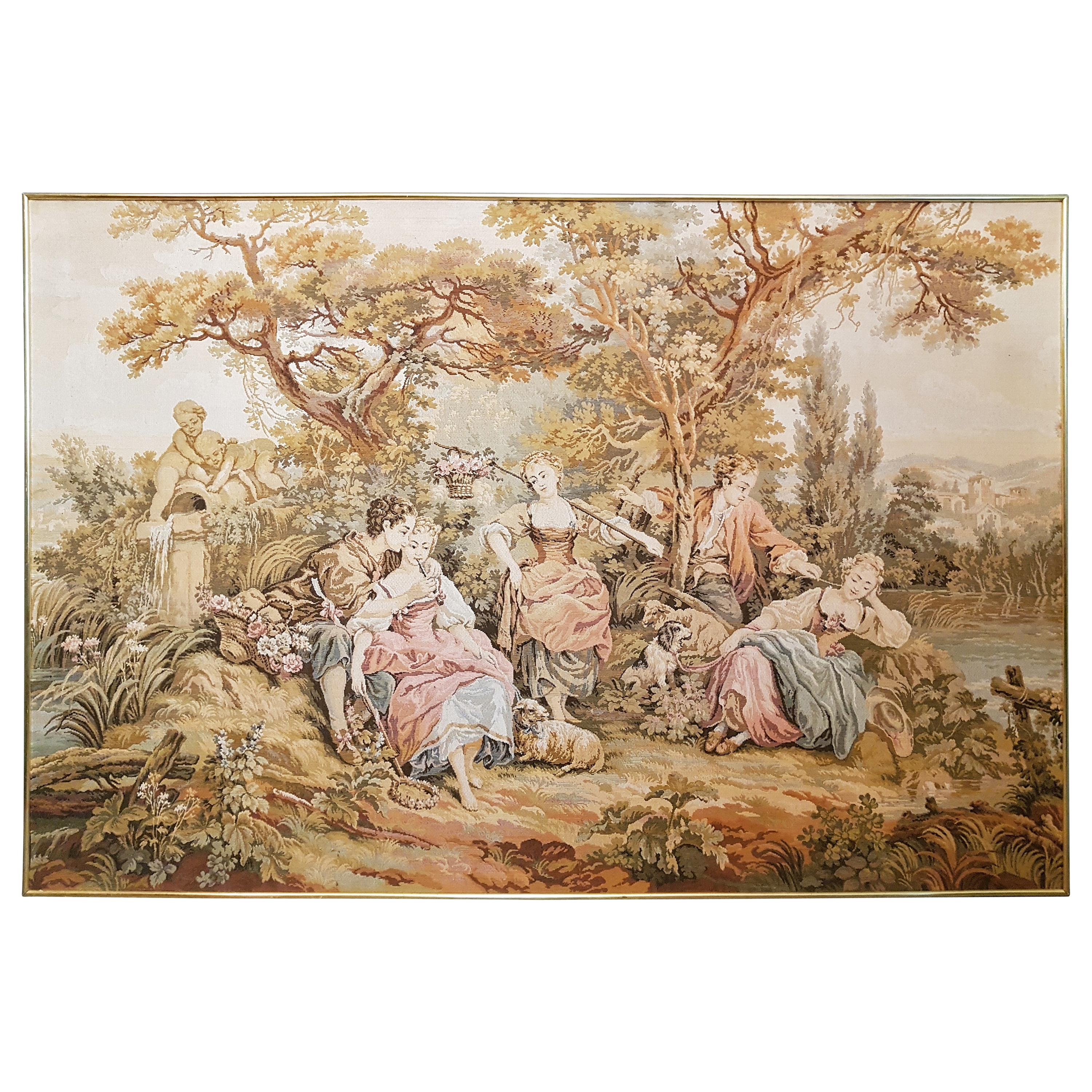 Tapestry French Rustic Style Aubusson Baroque Louis XV, France For Sale
