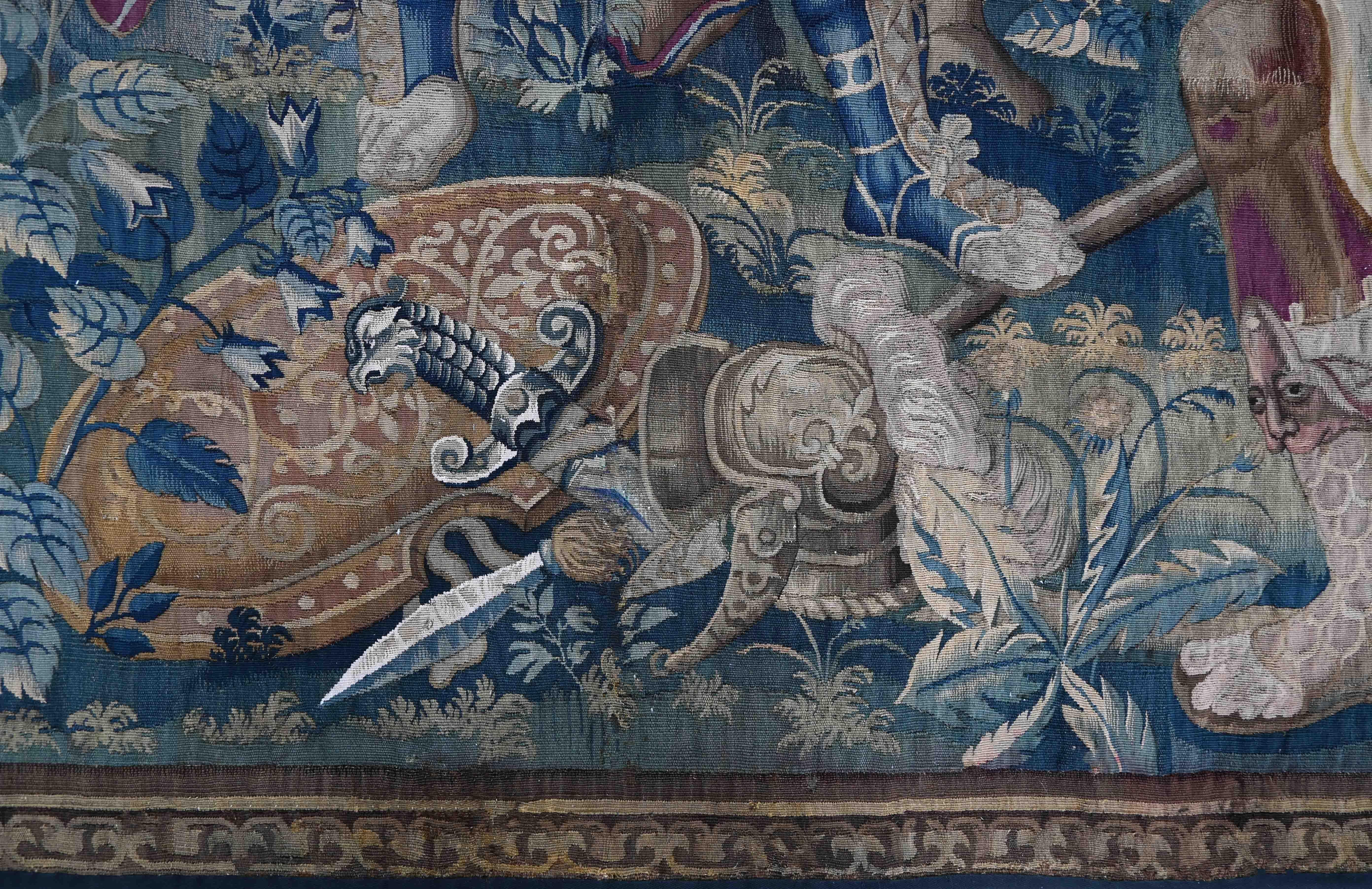 Wandteppich aus Brüsseler Manufaktur - Mitte 17. Jahrhundert - L2m40xh2m80 - N° 1375 (Wolle) im Angebot
