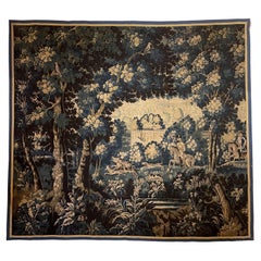 Antique Tapestry From The 17th Century Representing A Hunting Scene, Belgium