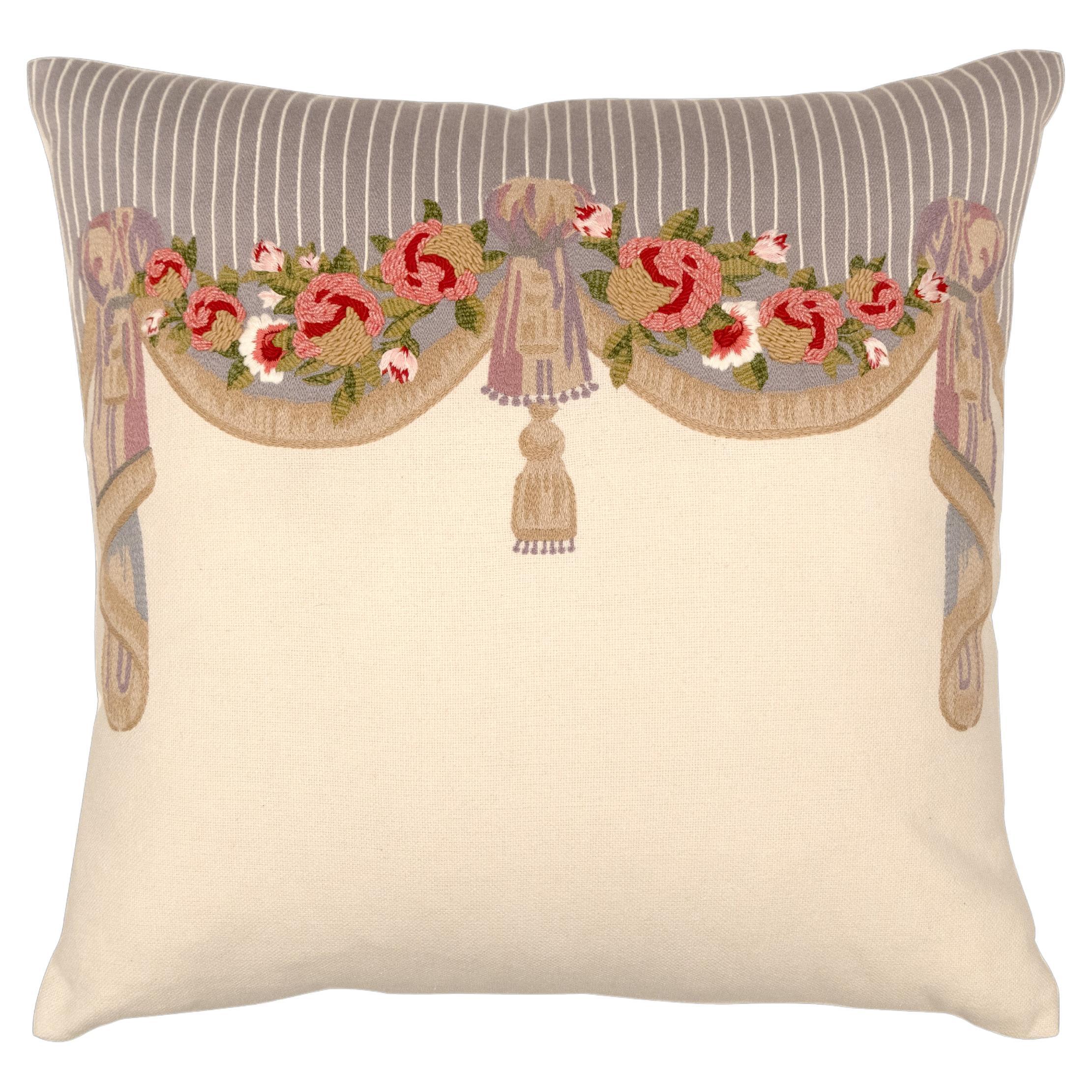 Hand Embroidered Silk Pillow Cover 20" x 20" For Sale