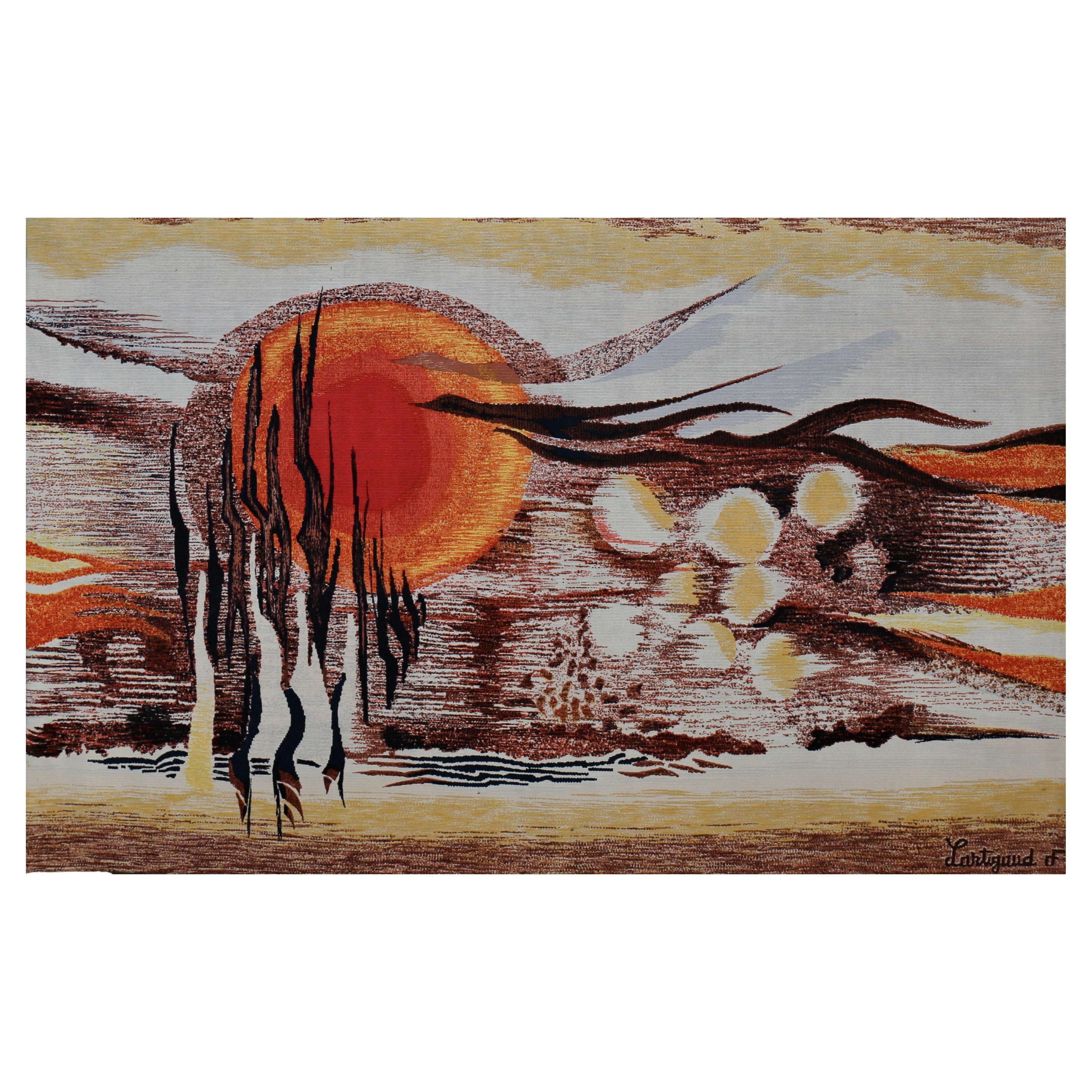 Tapestry in Wool "Land on Fire" by Jean Michel Lartigaud For Sale