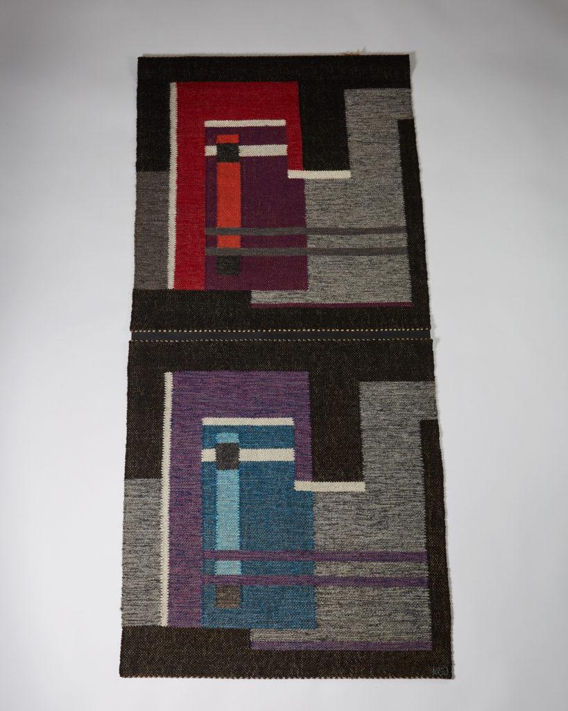 Tapestry “Kölighedens Varme” by Kirsten Gregers Jensen,
Denmark, 1950s.

Handwoven wool on wooden panels.

Signed KGL.

Measures: H 185 cm/ 6' 1 1/4''
W: 83 cm/ 2' 9''.