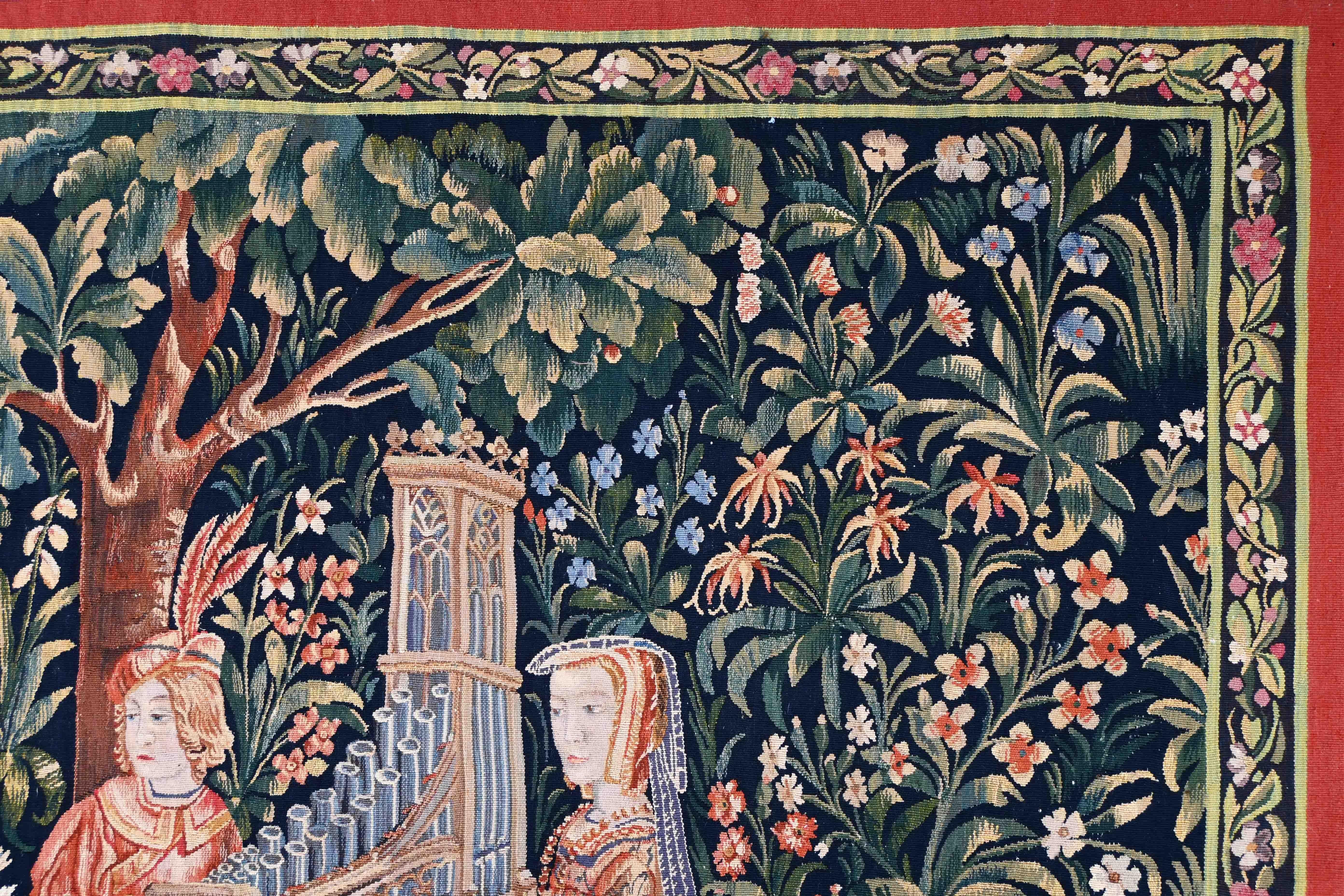 Wandteppich-Manufaktur Aubusson „die Dame mit dem Organ“, 19. Jahrhundert, Mittelalter –  N° 1427 (Handgewebt) im Angebot