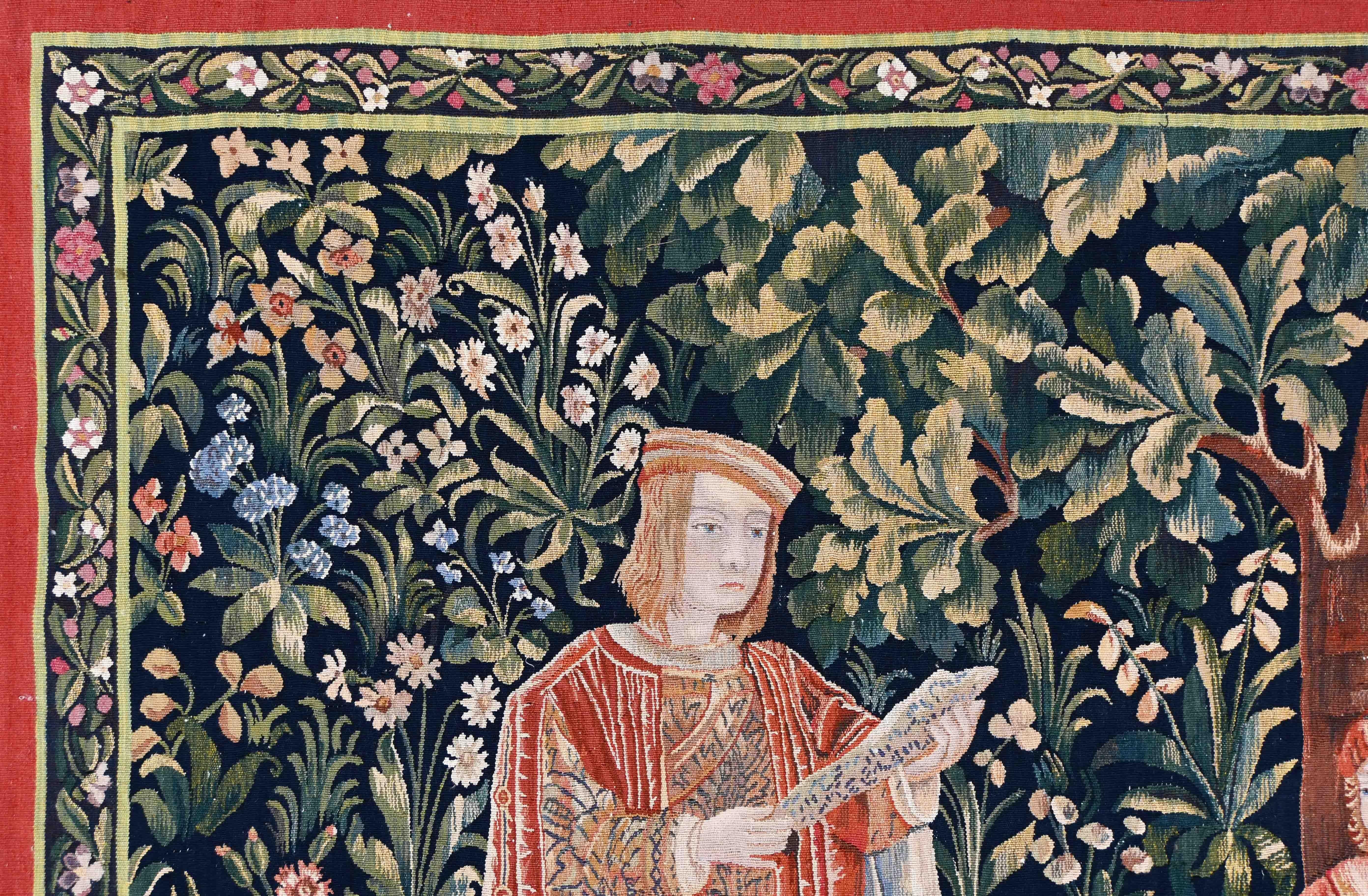 Wandteppich-Manufaktur Aubusson „die Dame mit dem Organ“, 19. Jahrhundert, Mittelalter –  N° 1427 im Zustand „Hervorragend“ im Angebot in Paris, FR