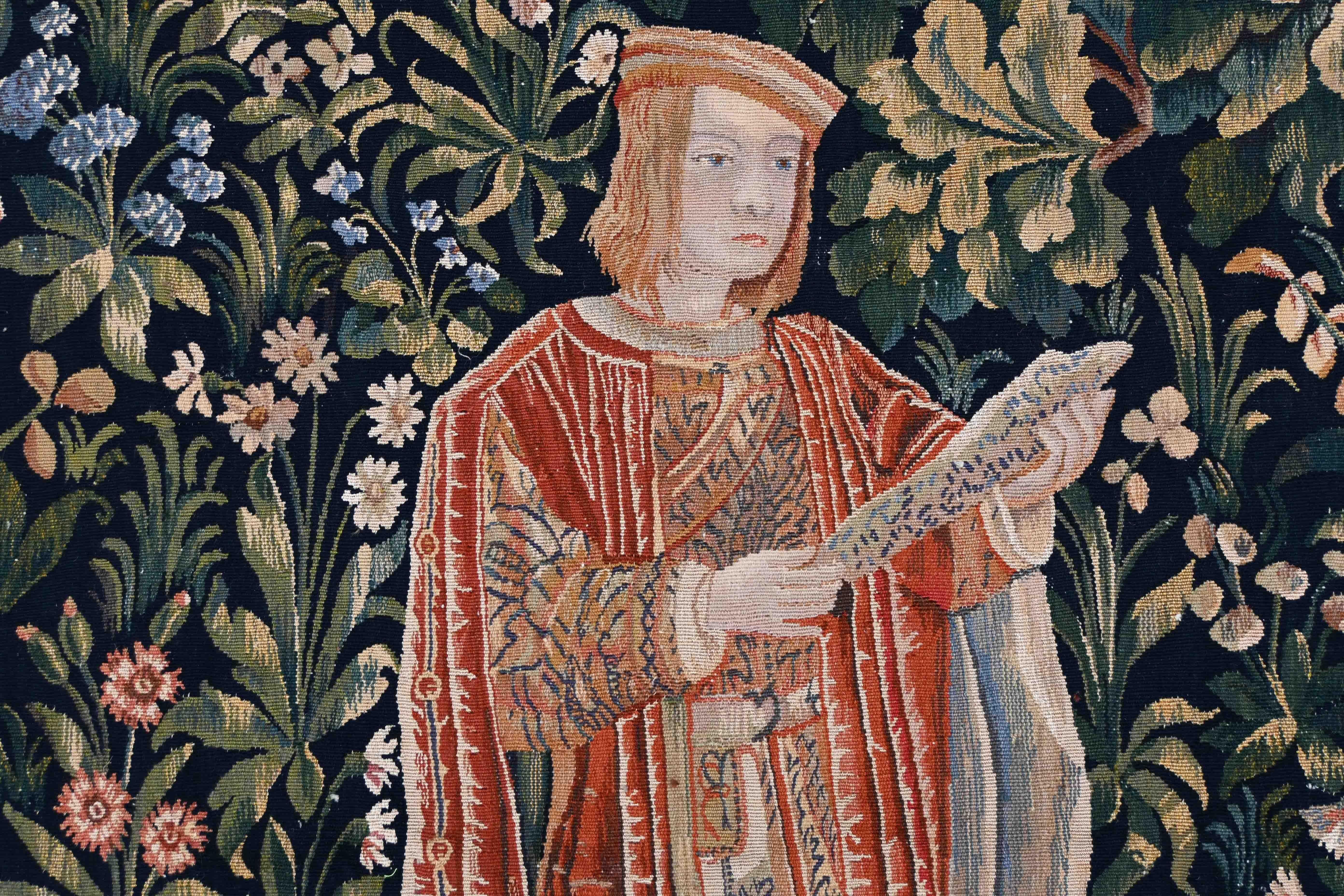 Wandteppich-Manufaktur Aubusson „die Dame mit dem Organ“, 19. Jahrhundert, Mittelalter –  N° 1427 (Wolle) im Angebot