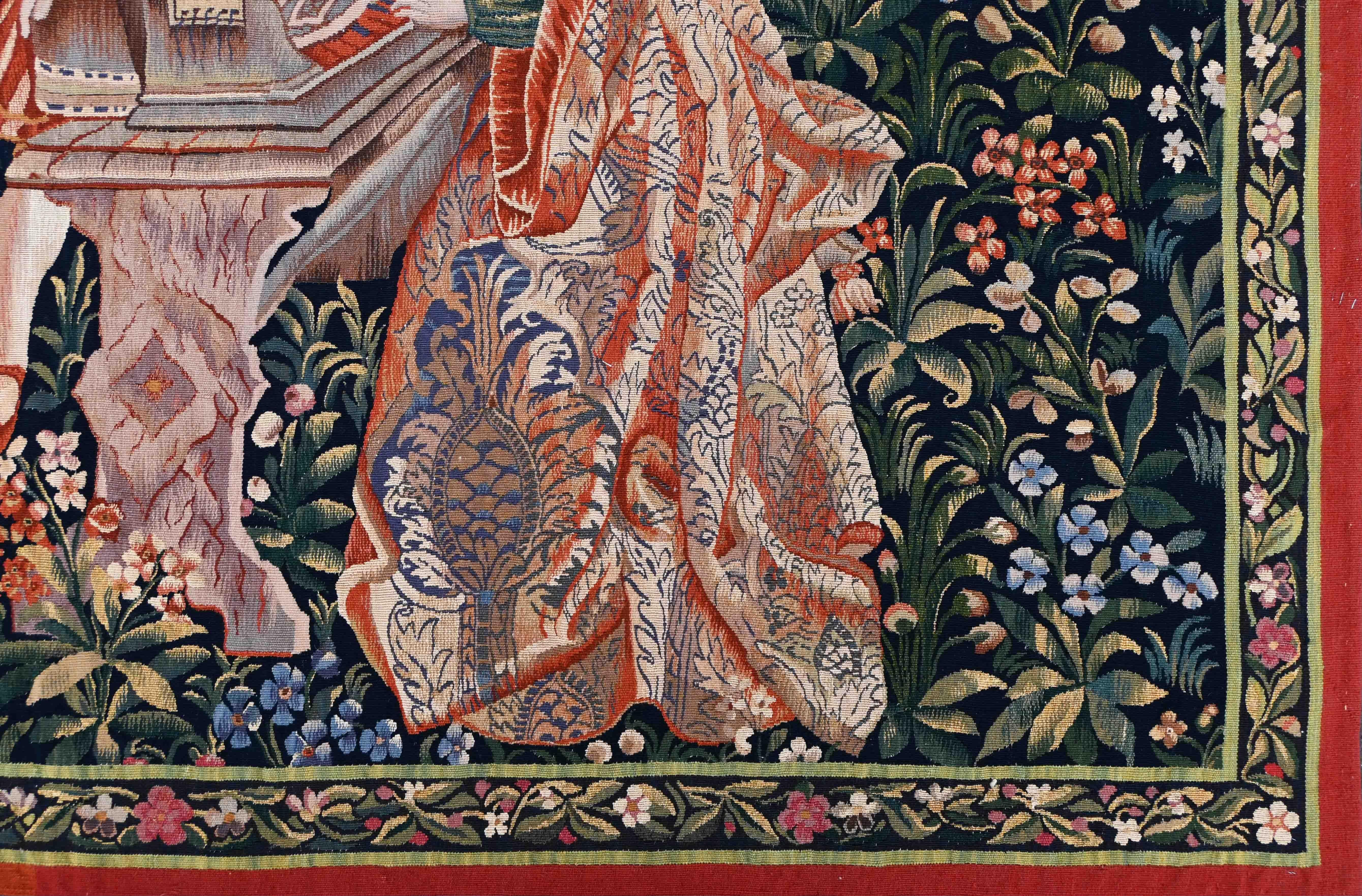 Wandteppich-Manufaktur Aubusson „die Dame mit dem Organ“, 19. Jahrhundert, Mittelalter –  N° 1427 im Angebot 1