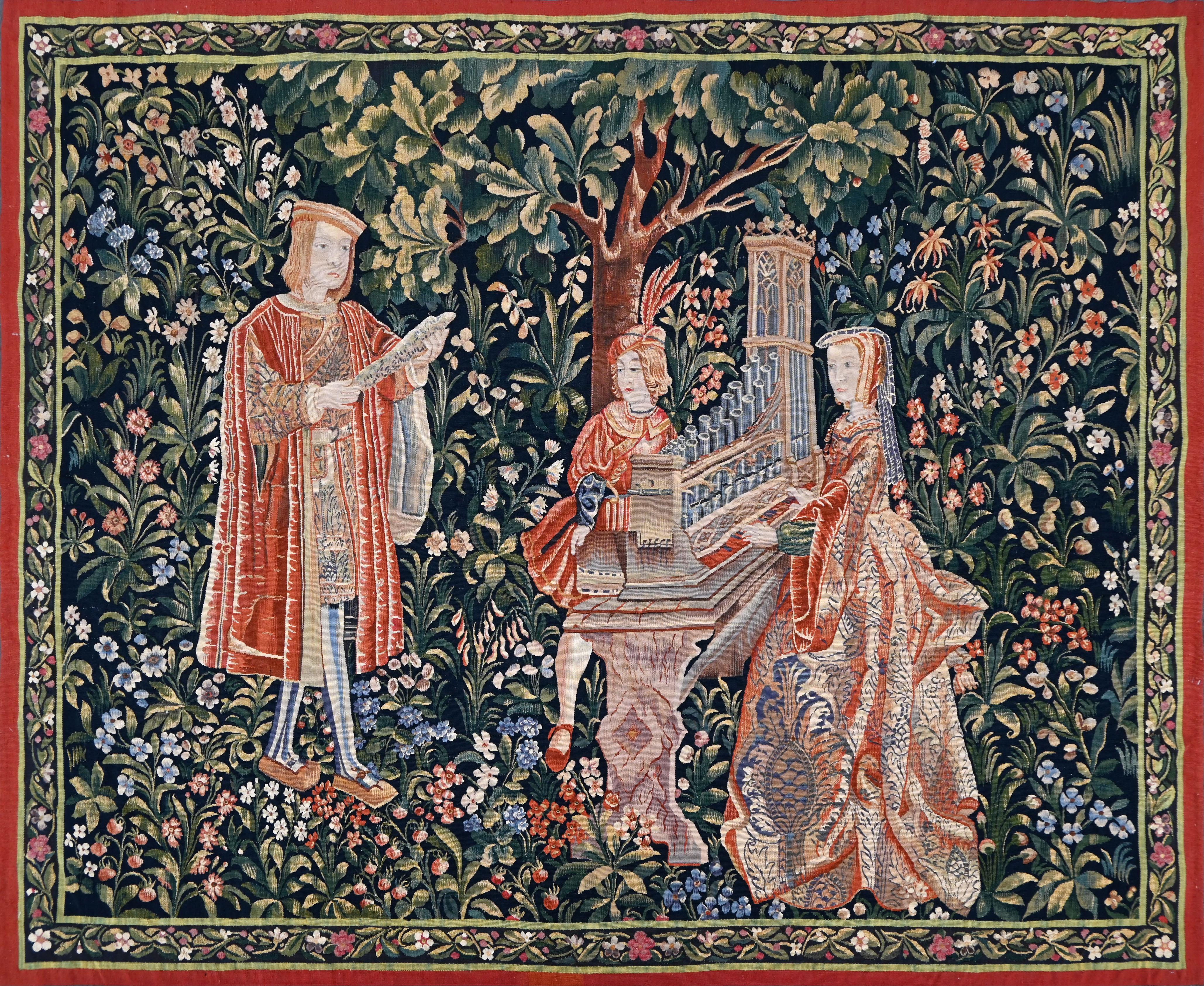 Wandteppich-Manufaktur Aubusson „die Dame mit dem Organ“, 19. Jahrhundert, Mittelalter –  N° 1427 im Angebot 3