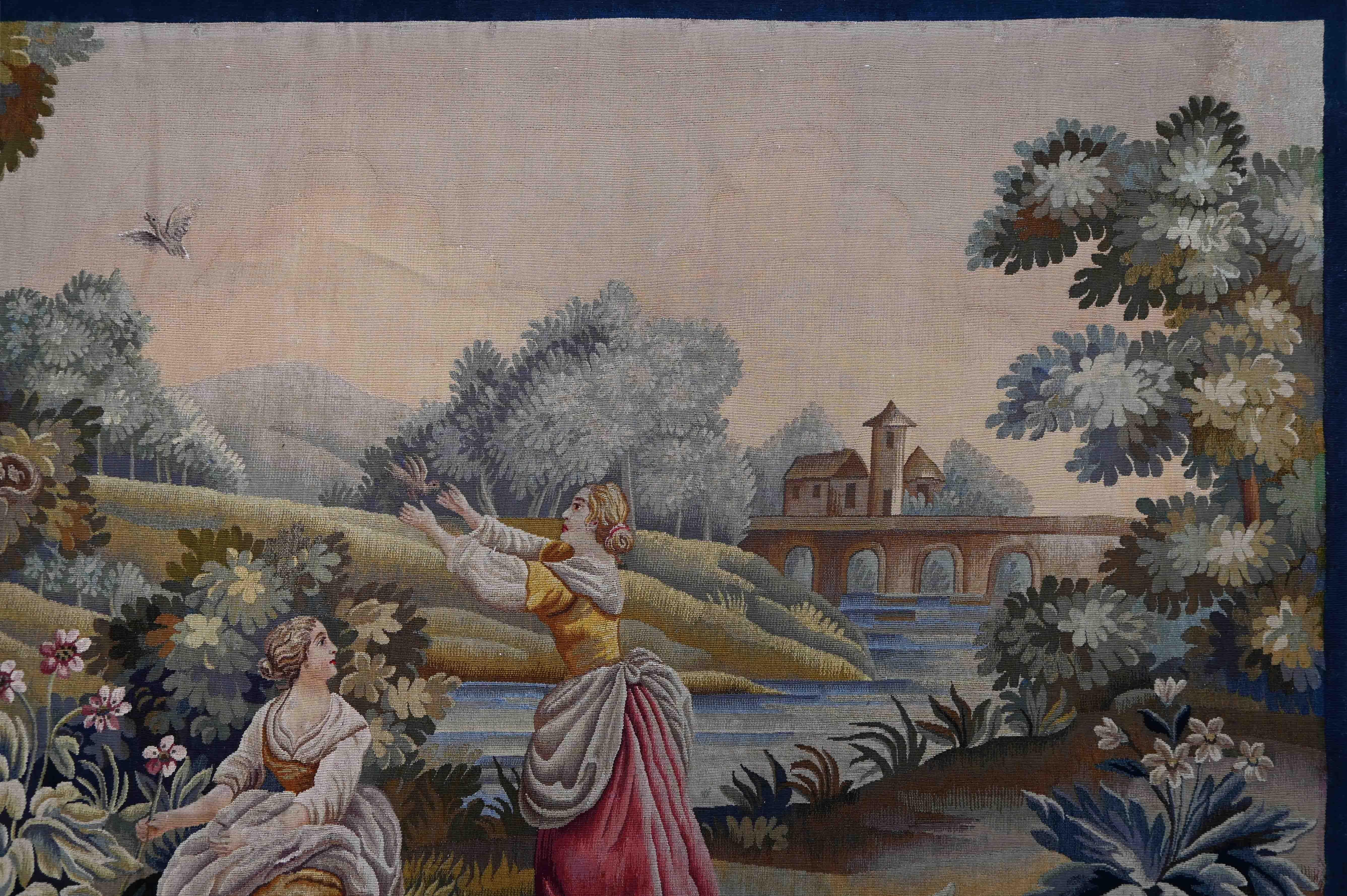 Wandteppich Manufacture d'Aubusson 19. Jahrhundert - Scène Champêtre - N° 1413 im Zustand „Hervorragend“ im Angebot in Paris, FR